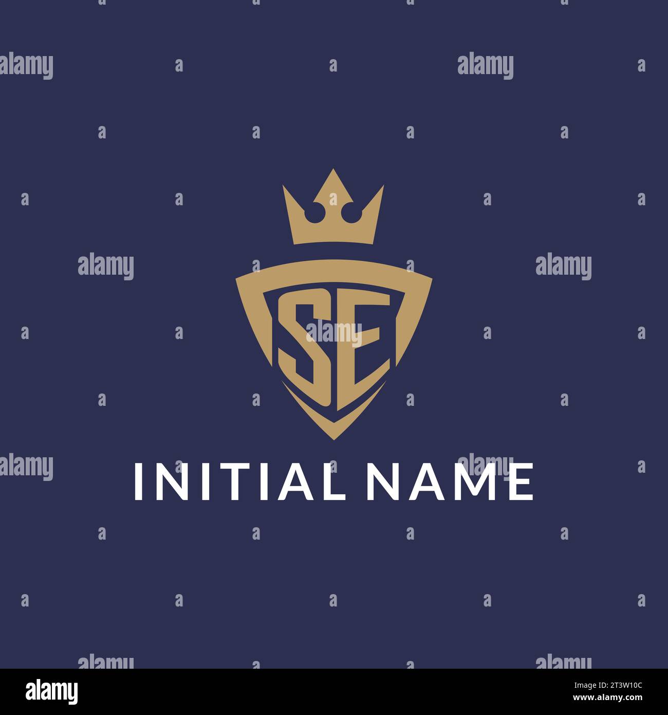 SE logo with shield and crown, monogram initial logo style vector file Stock Vector