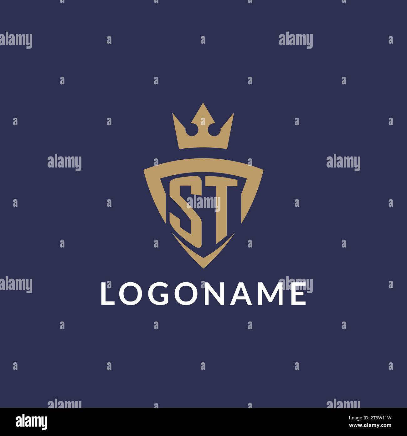 ST logo with shield and crown, monogram initial logo style vector file Stock Vector