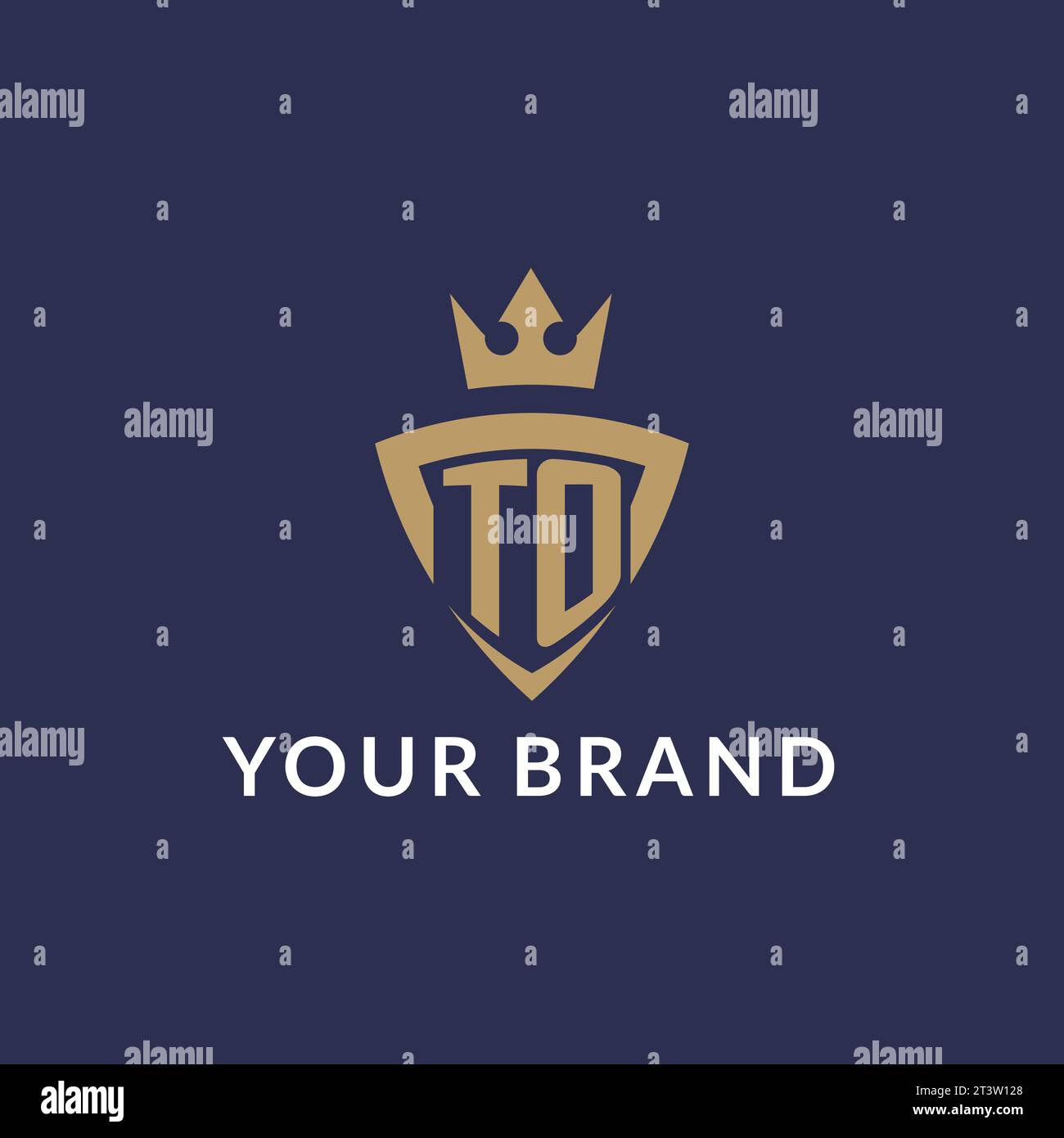TO logo with shield and crown, monogram initial logo style vector file Stock Vector