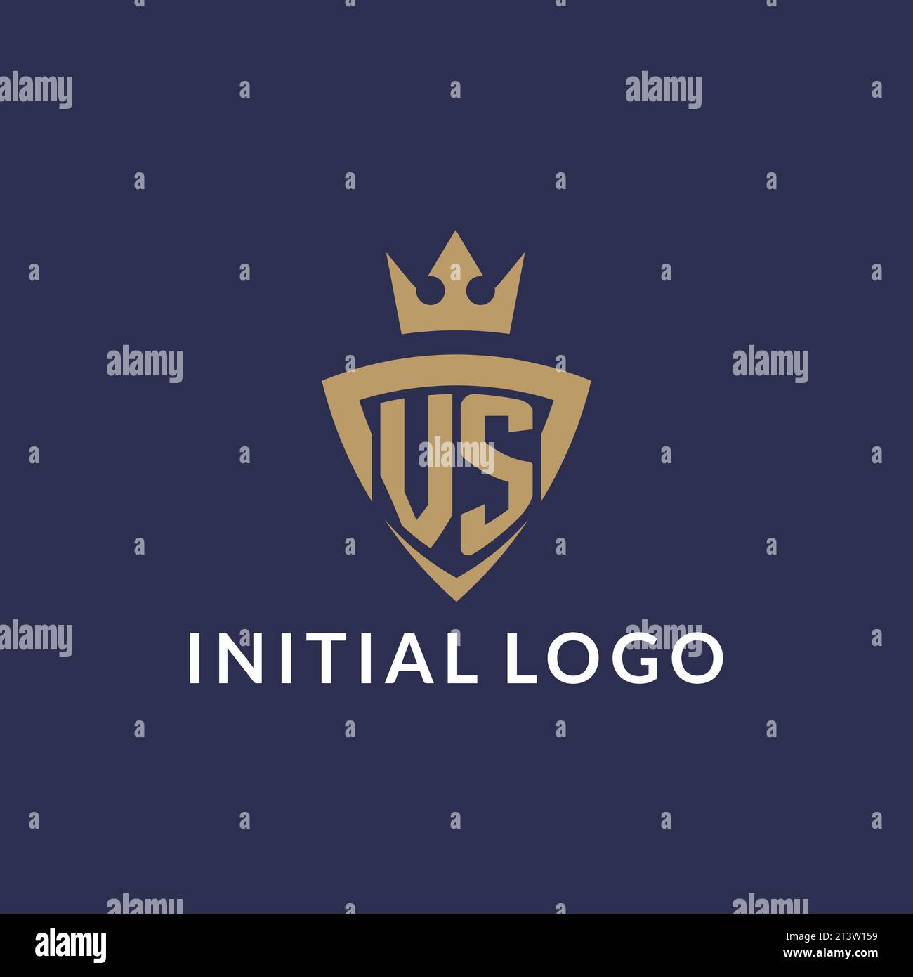 VS logo with shield and crown, monogram initial logo style vector file Stock Vector