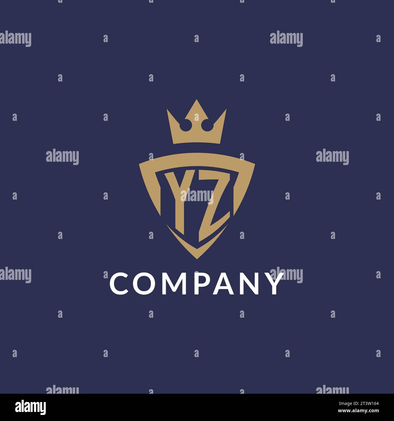 YZ logo with shield and crown, monogram initial logo style vector file Stock Vector