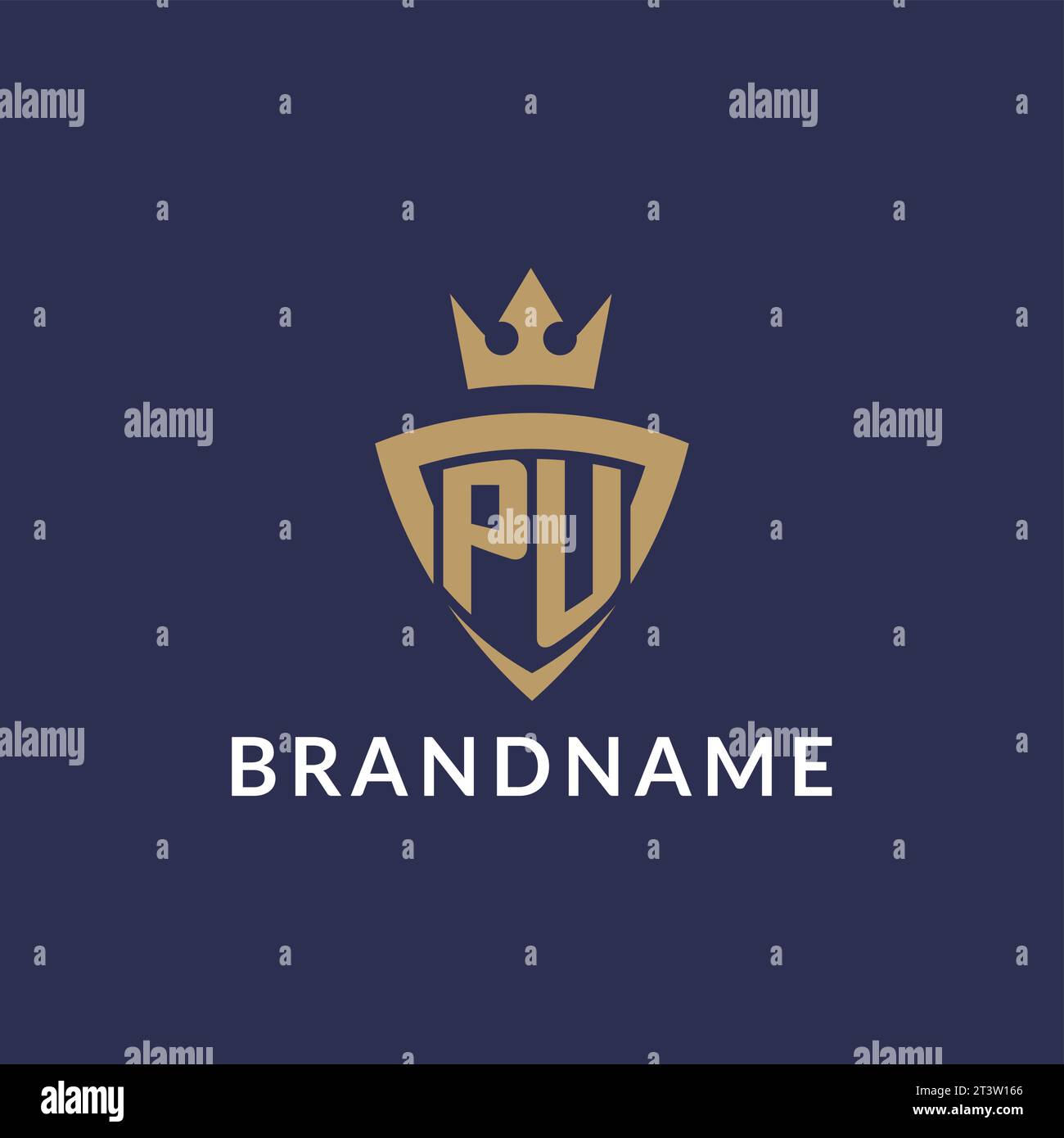 PU logo with shield and crown, monogram initial logo style vector file Stock Vector