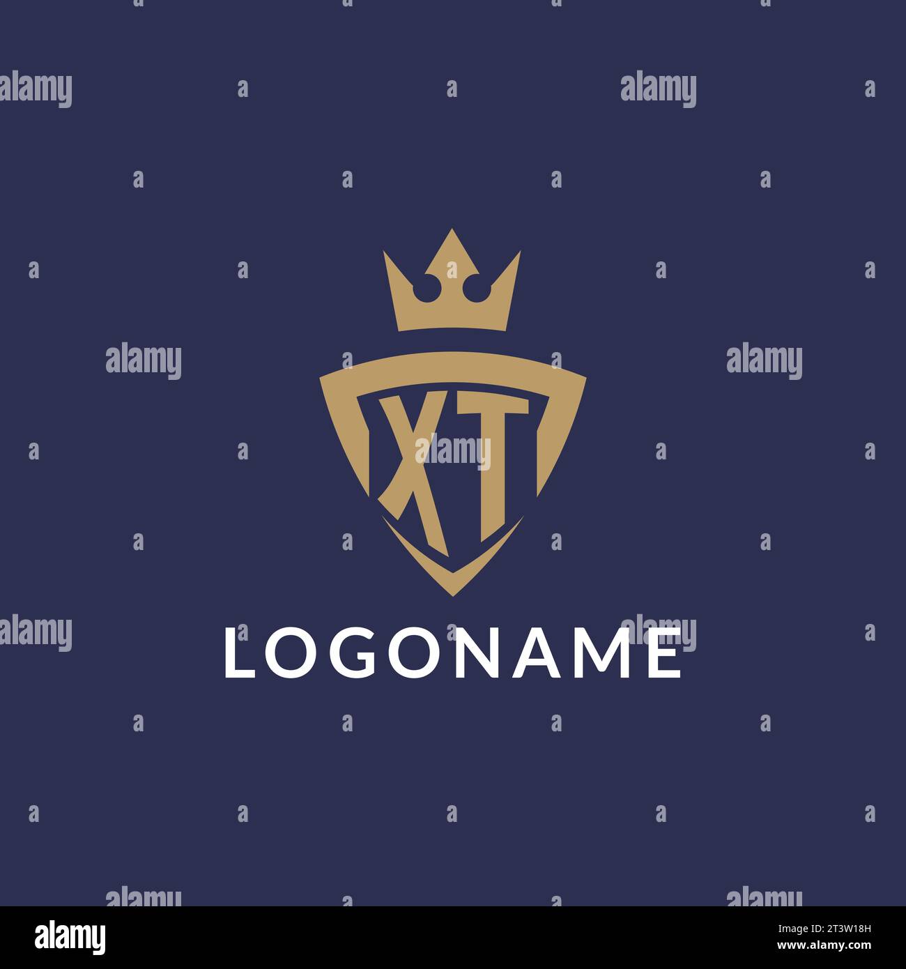 XT logo with shield and crown, monogram initial logo style vector file Stock Vector