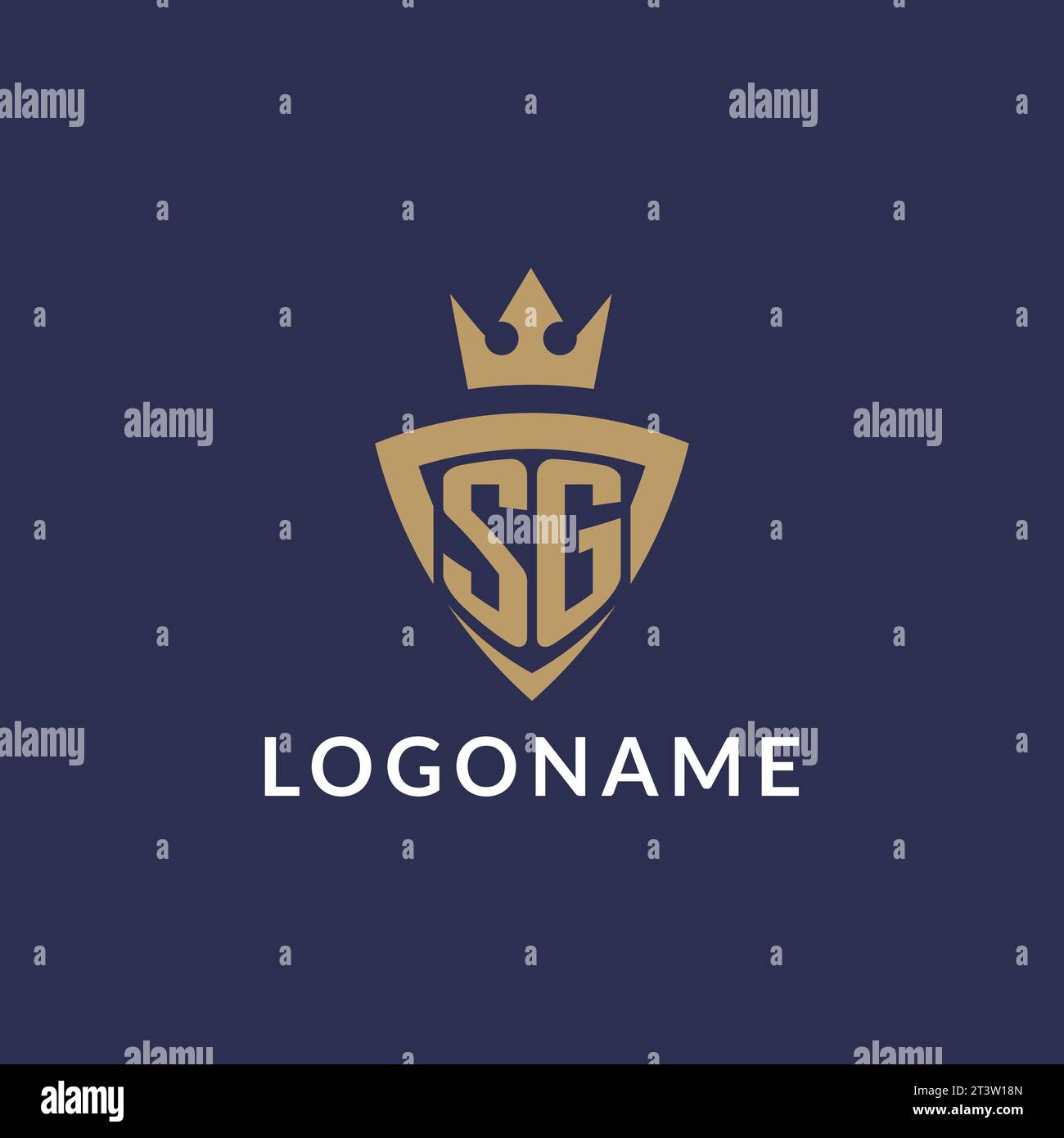 SG logo with shield and crown, monogram initial logo style vector file Stock Vector