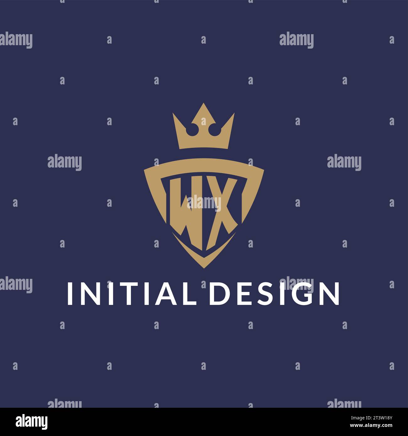 WX logo with shield and crown, monogram initial logo style vector file Stock Vector