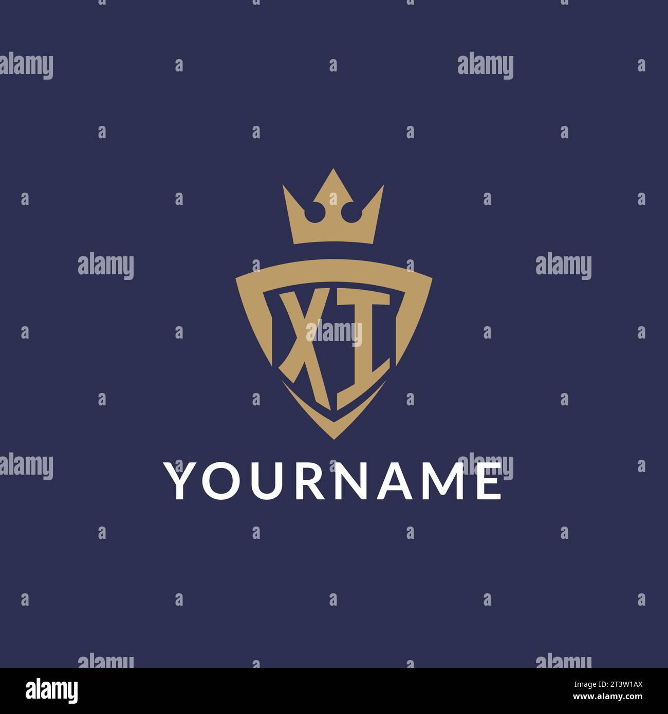 XI logo with shield and crown, monogram initial logo style vector file Stock Vector