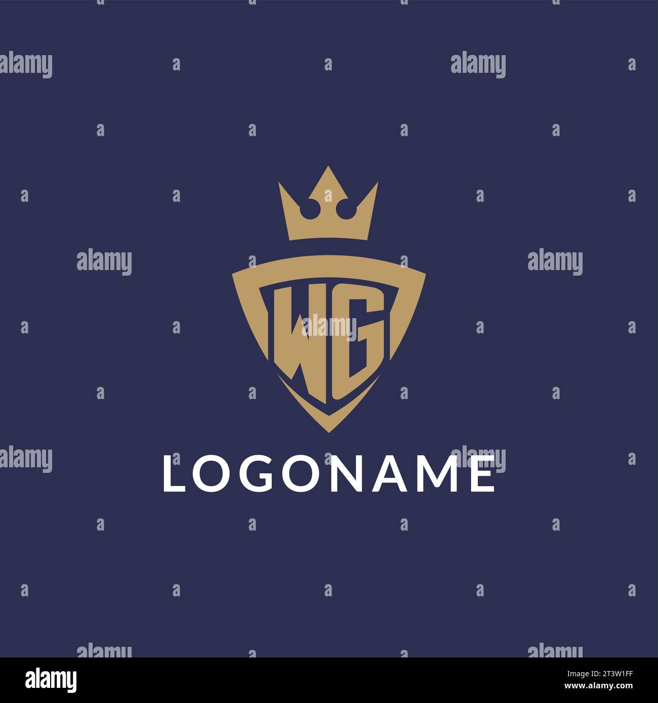 WG logo with shield and crown, monogram initial logo style vector file Stock Vector