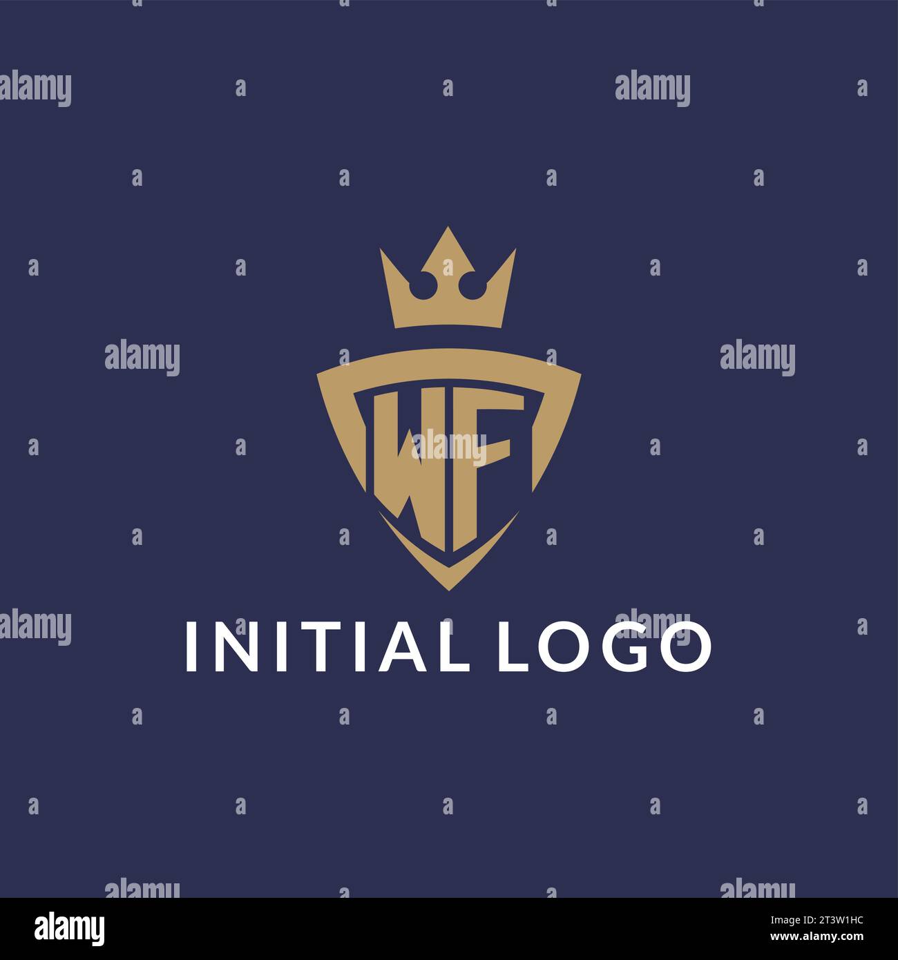 WF logo with shield and crown, monogram initial logo style vector file Stock Vector