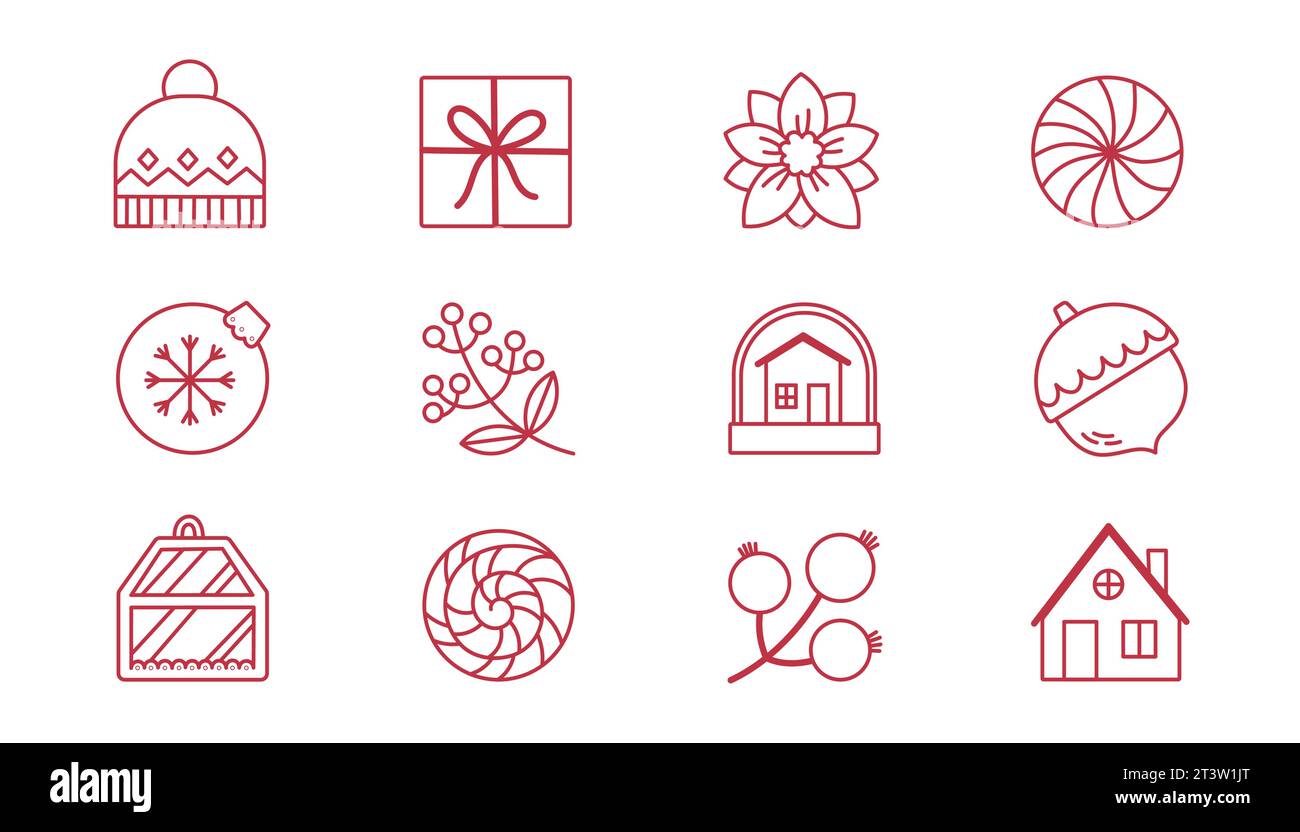 New year icon set many design elements. Vector illustration. Stock Vector