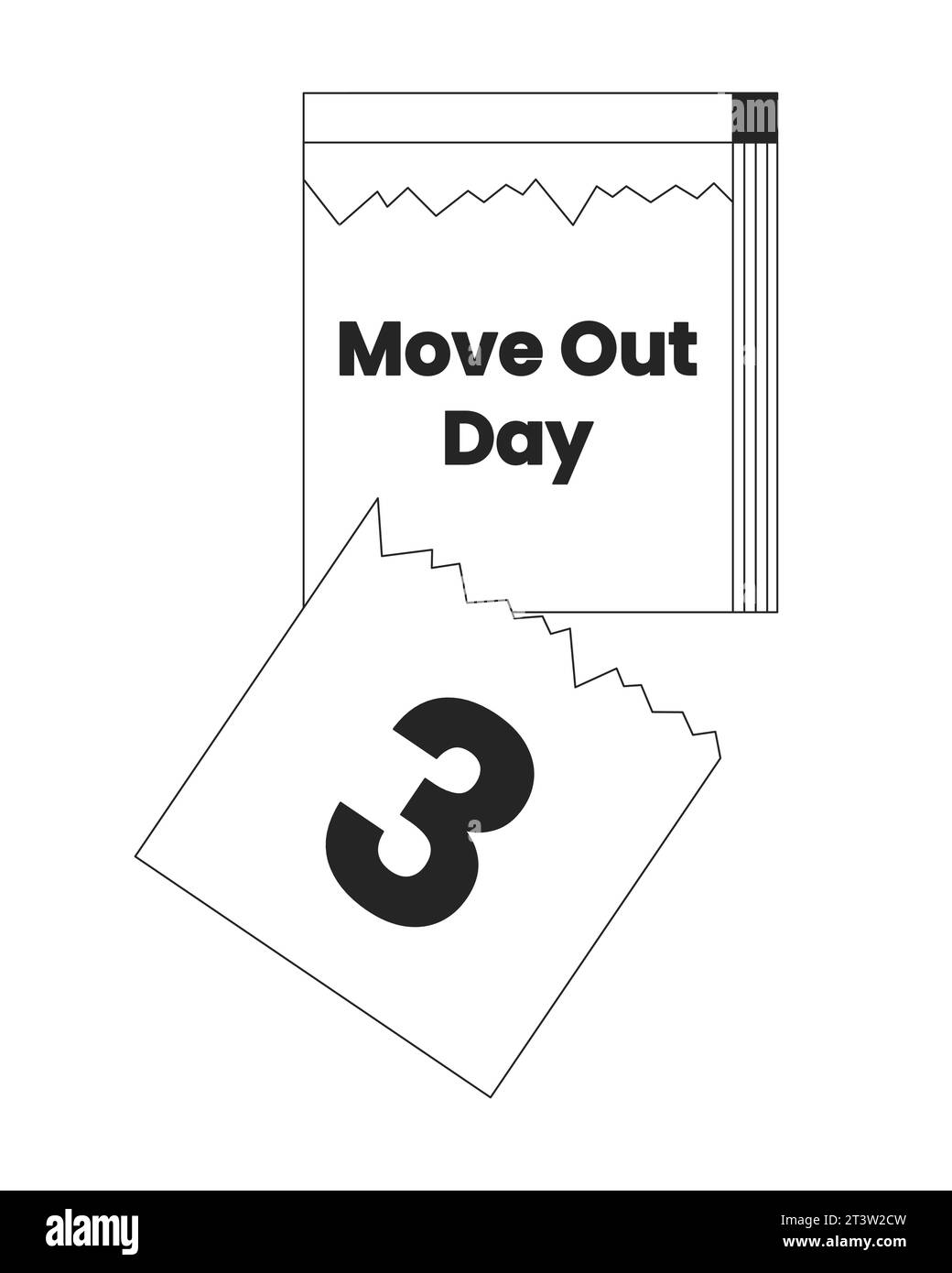 Tear Off Calendar Moving Out Day Black And White 2d Line Cartoon Object 