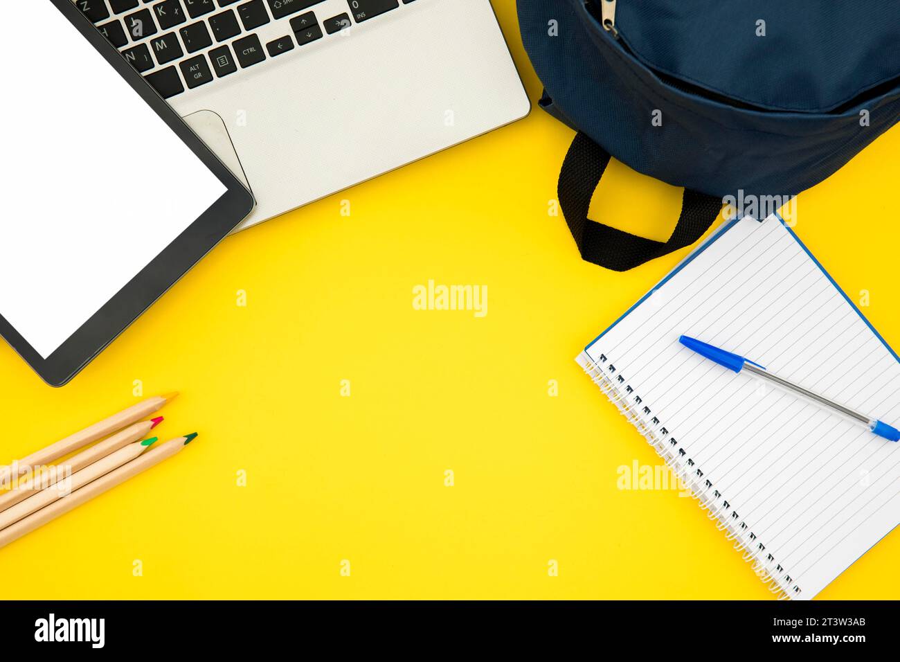 School supplies with laptop tablet Stock Photo