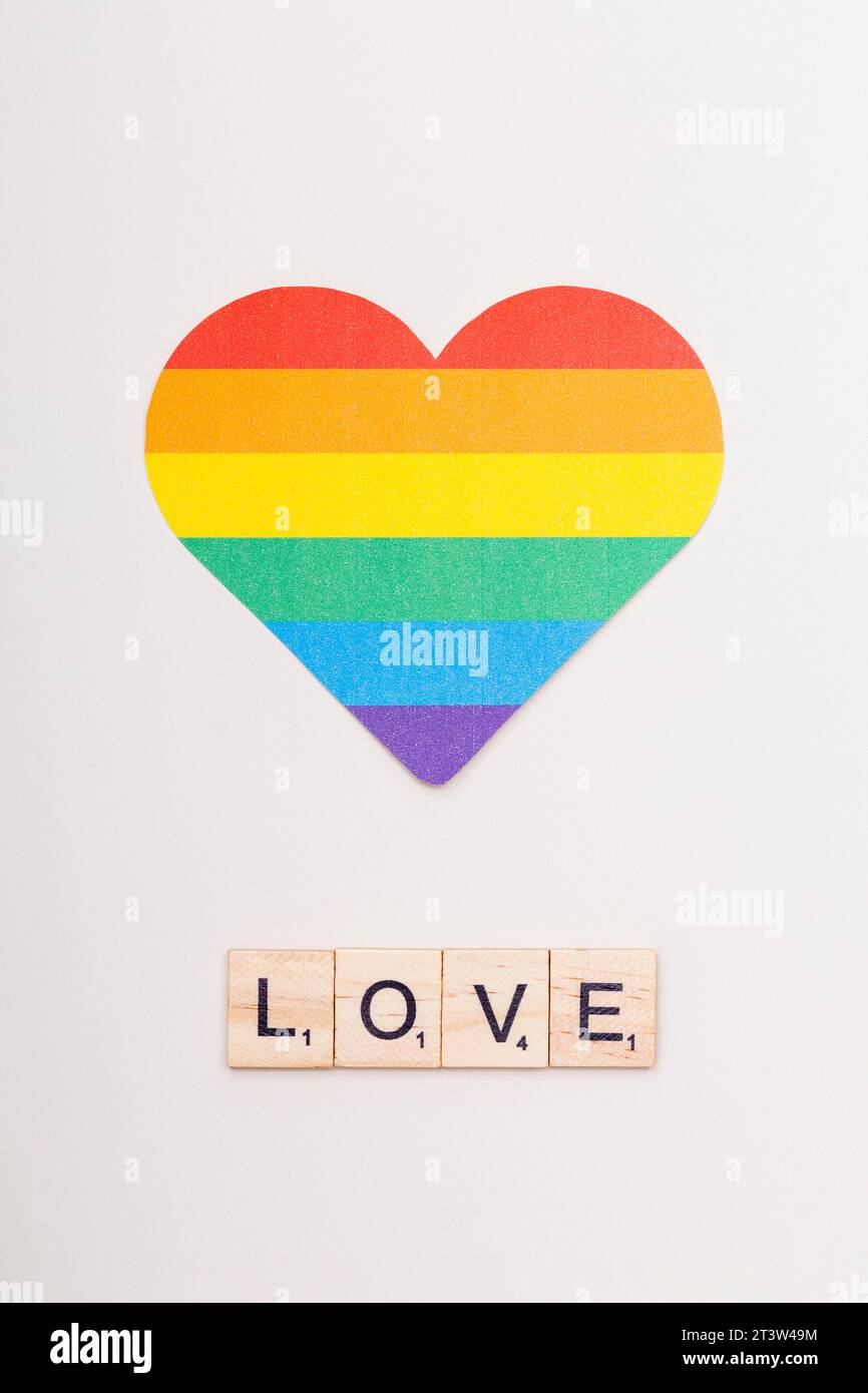 Word love wooden cubes lgbt heart Stock Photo