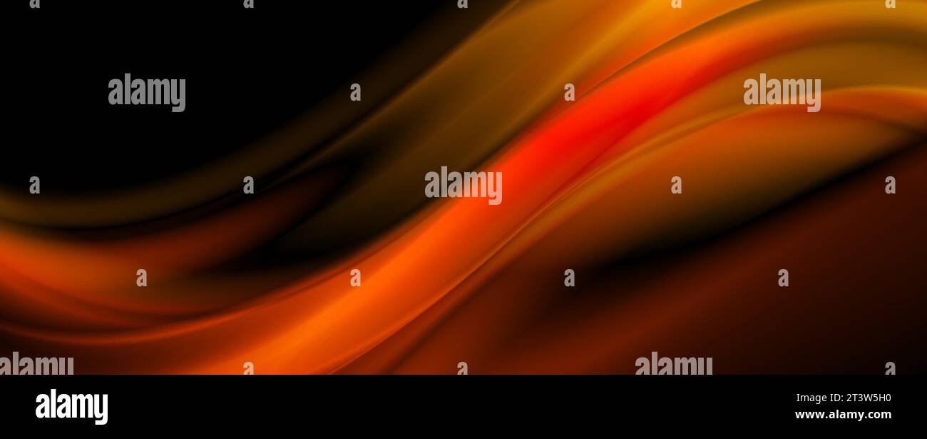 Dark glowing orange smooth blurred waves abstract background. Vector banner design Stock Vector