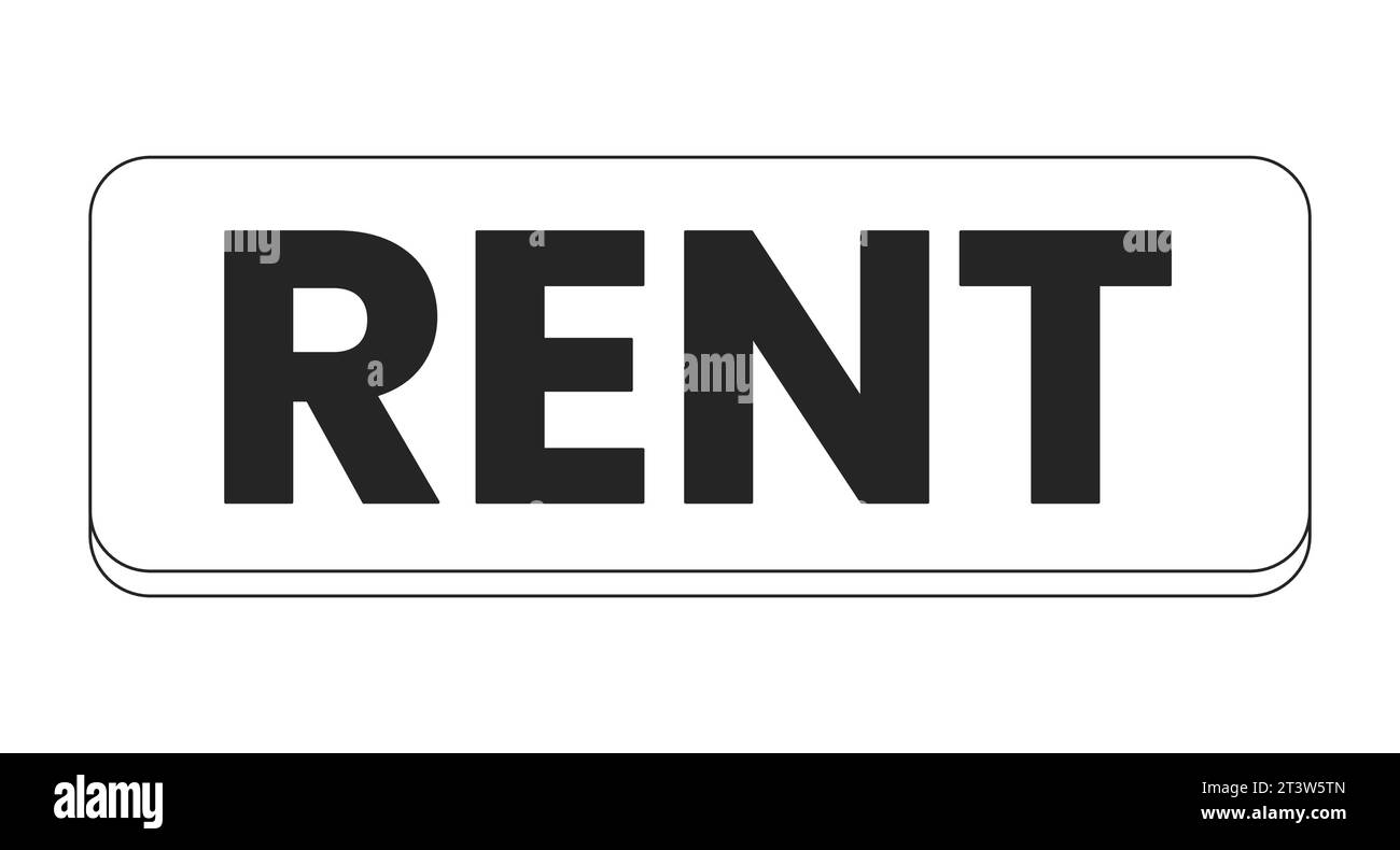 Rent banner rectangular black and white 2D line cartoon object Stock Vector