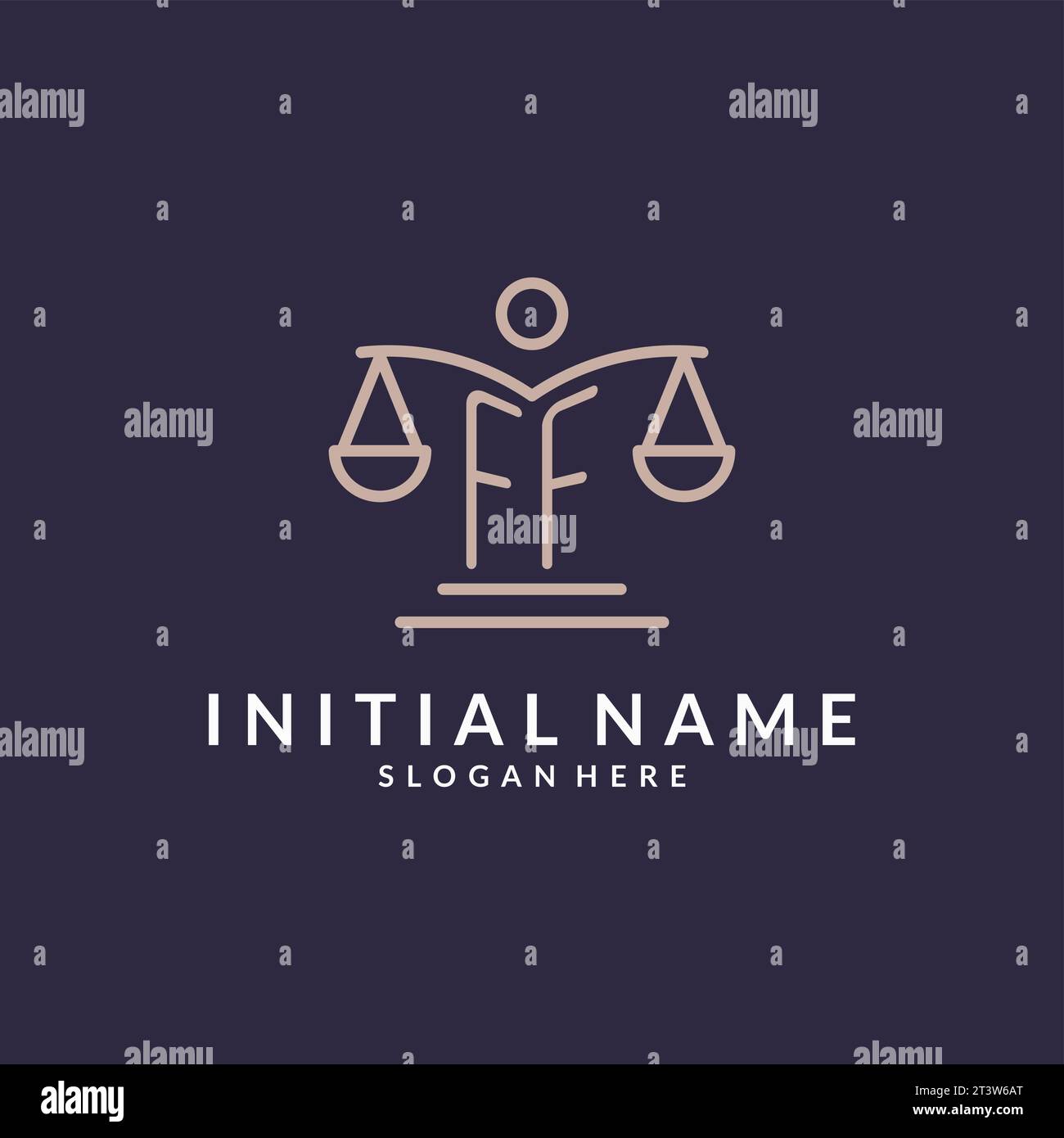 FF initials combined with the scales of justice icon, design inspiration for law firms in a modern and luxurious style, vector graphic Stock Vector