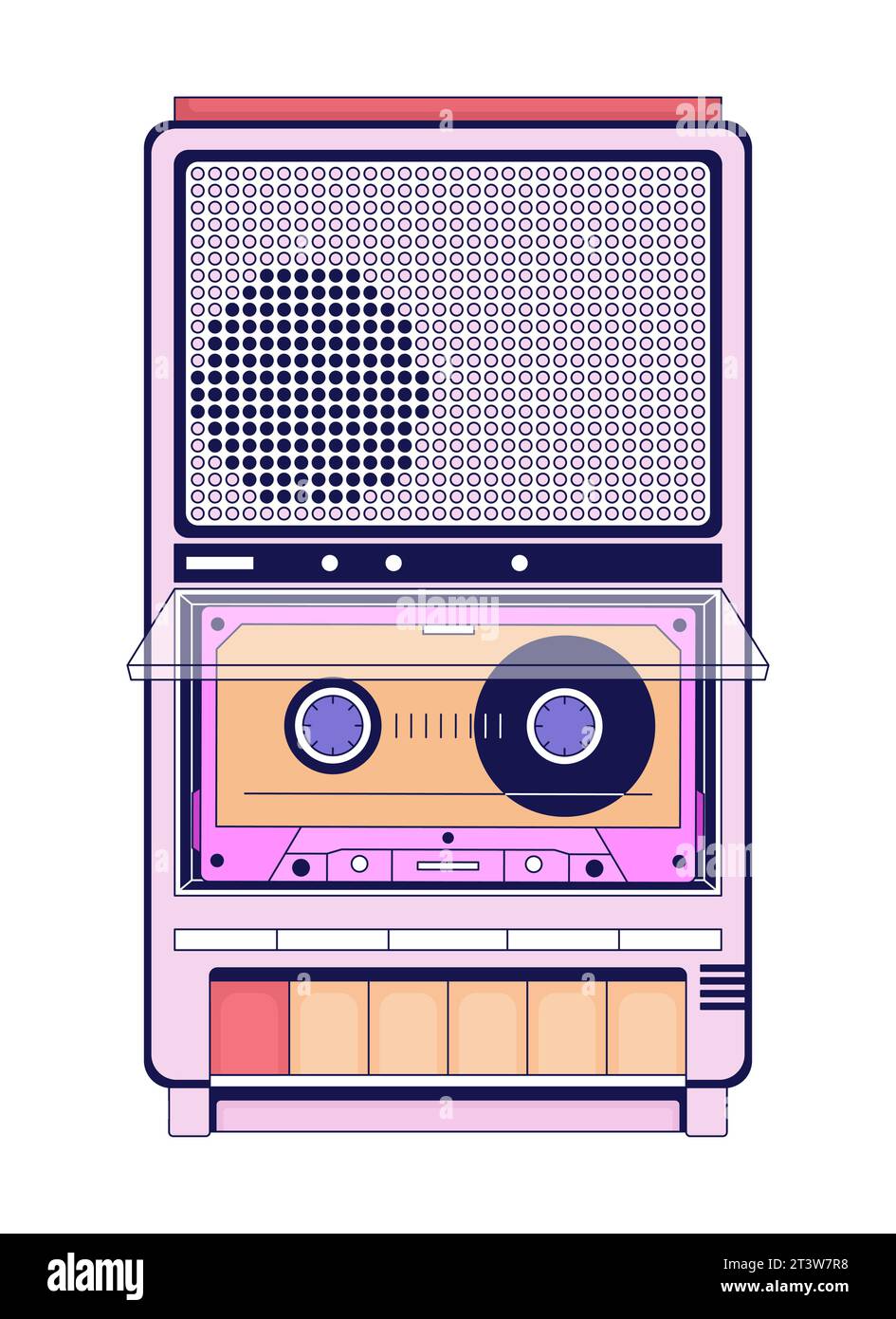 Cassette 80s audio equipment 2D linear cartoon object Stock Vector