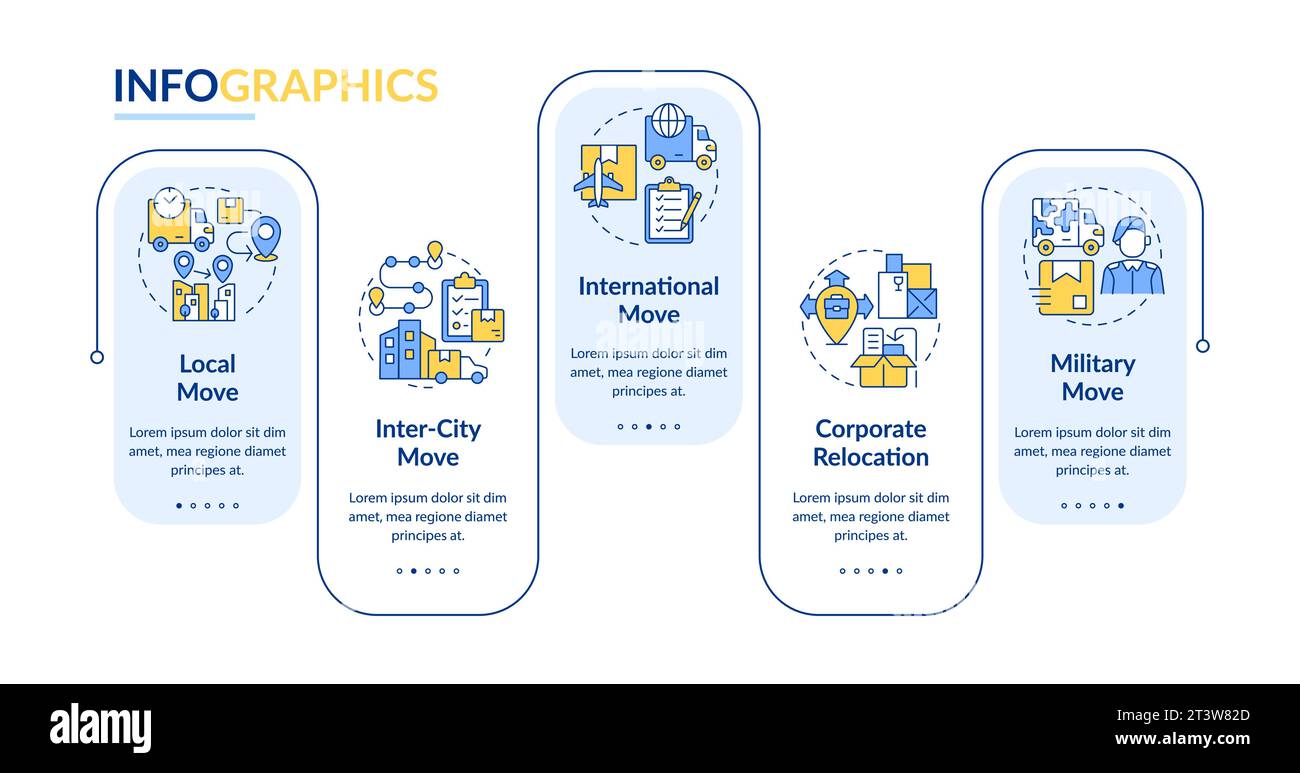 Multicolor moving service layout with linear icon concept Stock Vector