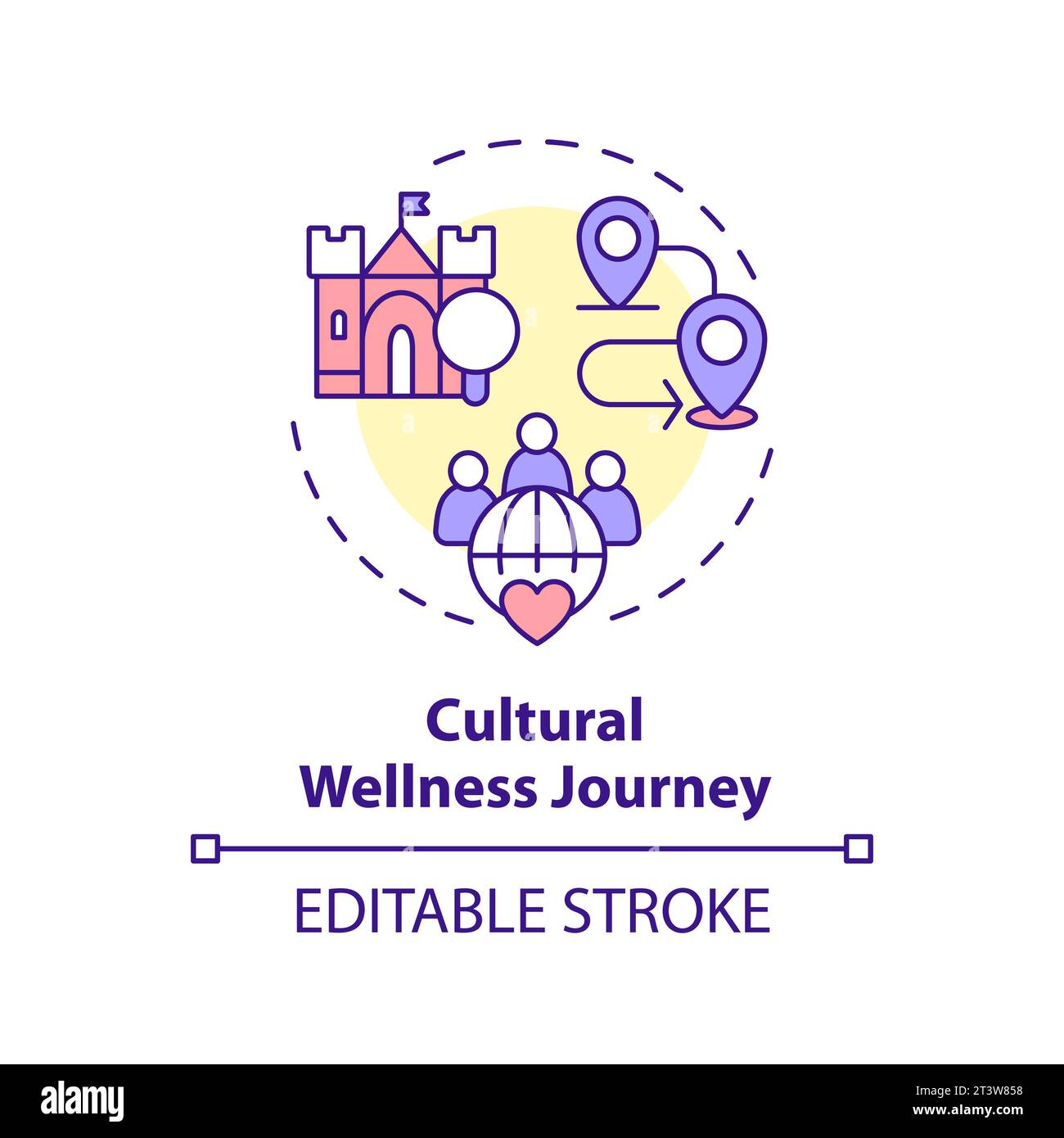 2D thin linear icon cultural wellness journey concept Stock Vector