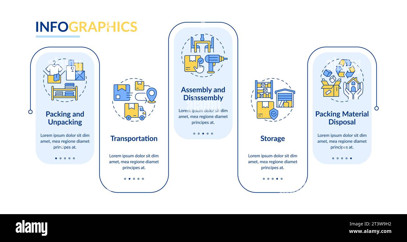 2D multicolor moving service layout with linear icons Stock Vector