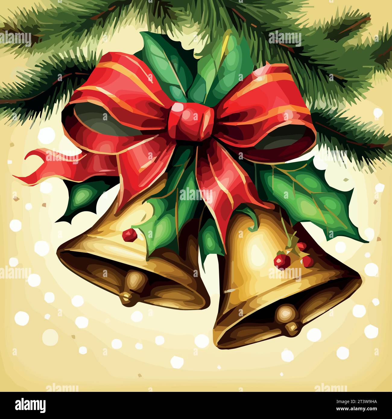 Vector Christmas Background with Two Bells and red bow, vector ...
