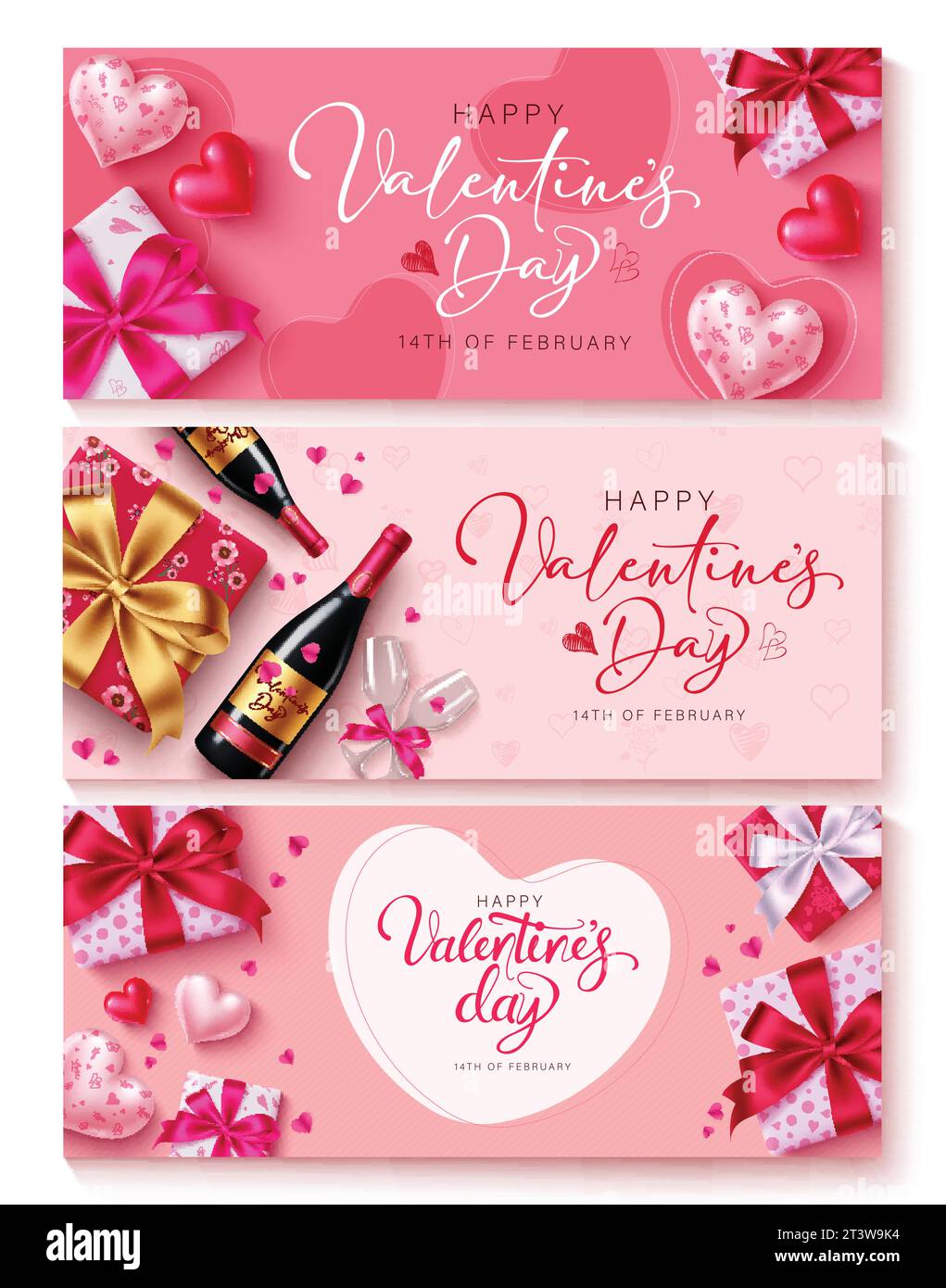 Happy valentine's day text vector banner set. Valentine's day greeting