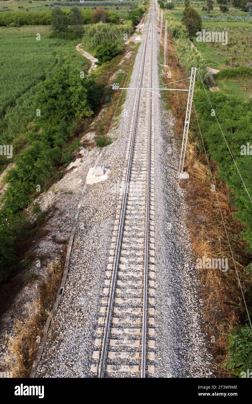 Aerial photographic documentation of the train track layout Stock Photo