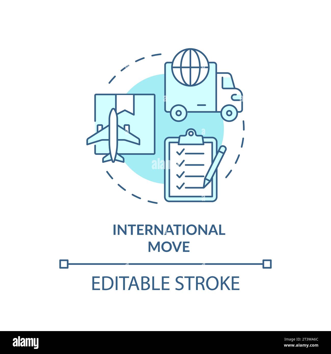 2D simple thin linear blue international move icon Stock Vector