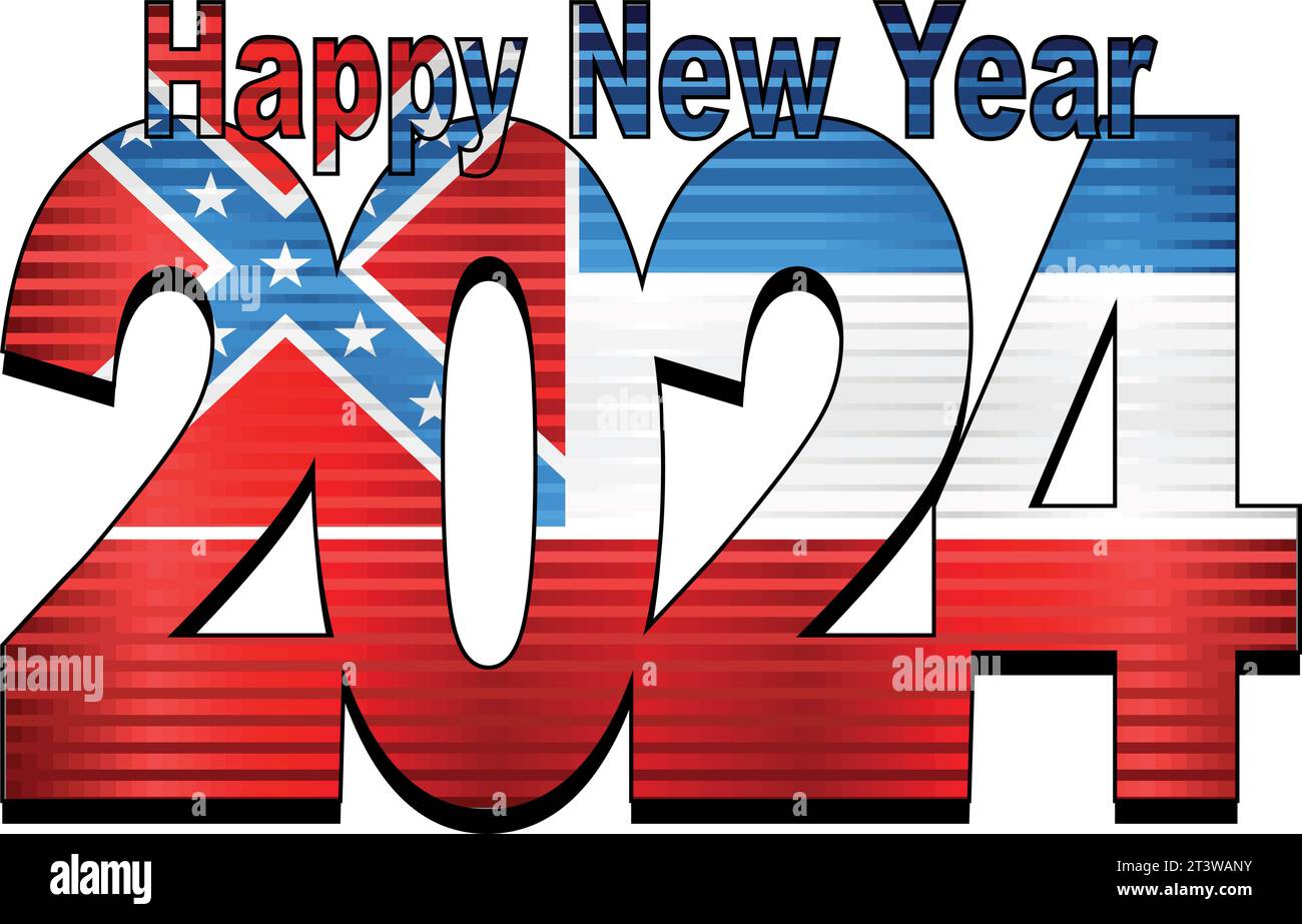 Happy New Year 2024 with Mississippi flag inside Illustration, 2024