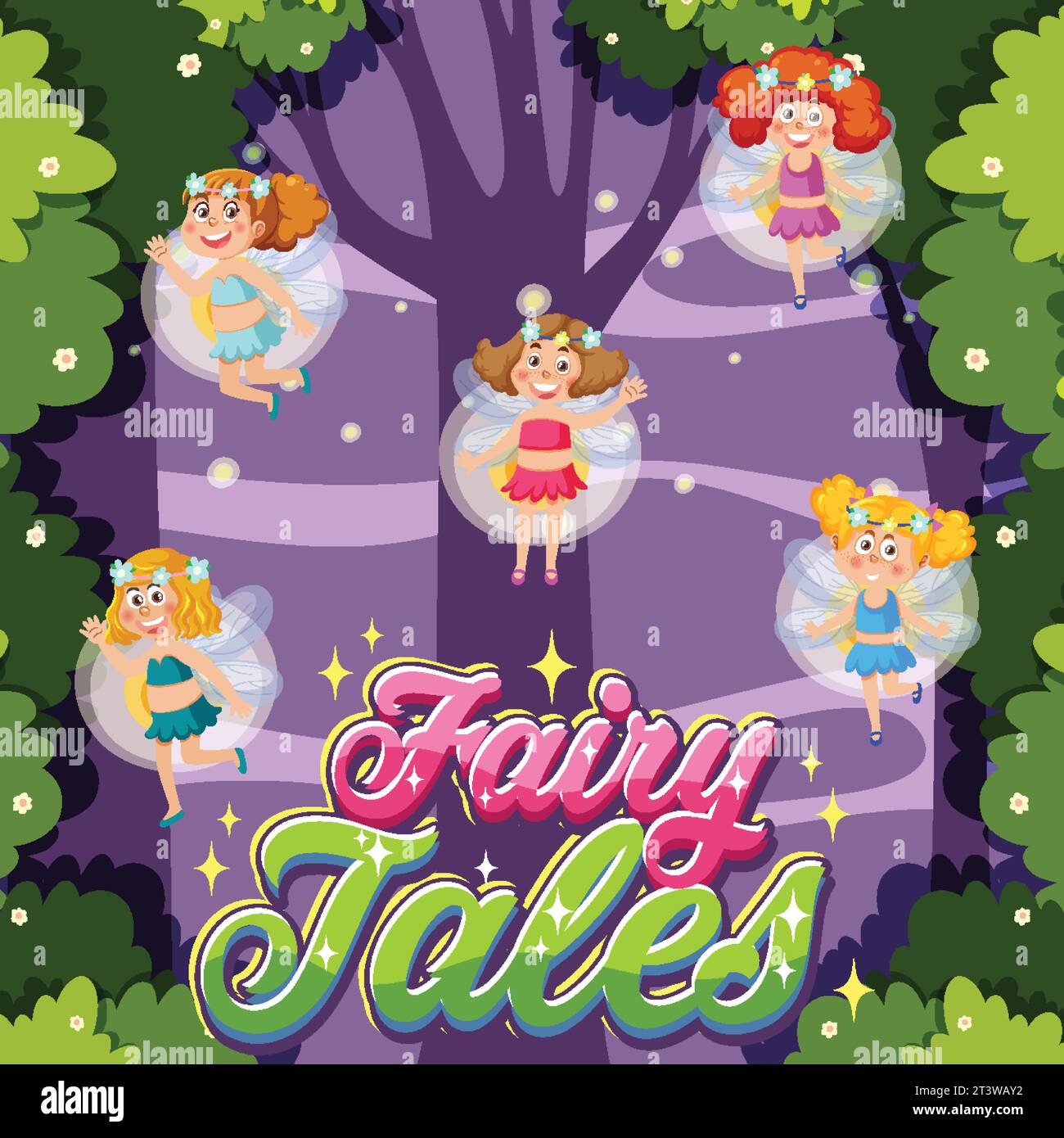 Adorable fairies with wings flying amidst a whimsical forest Stock ...