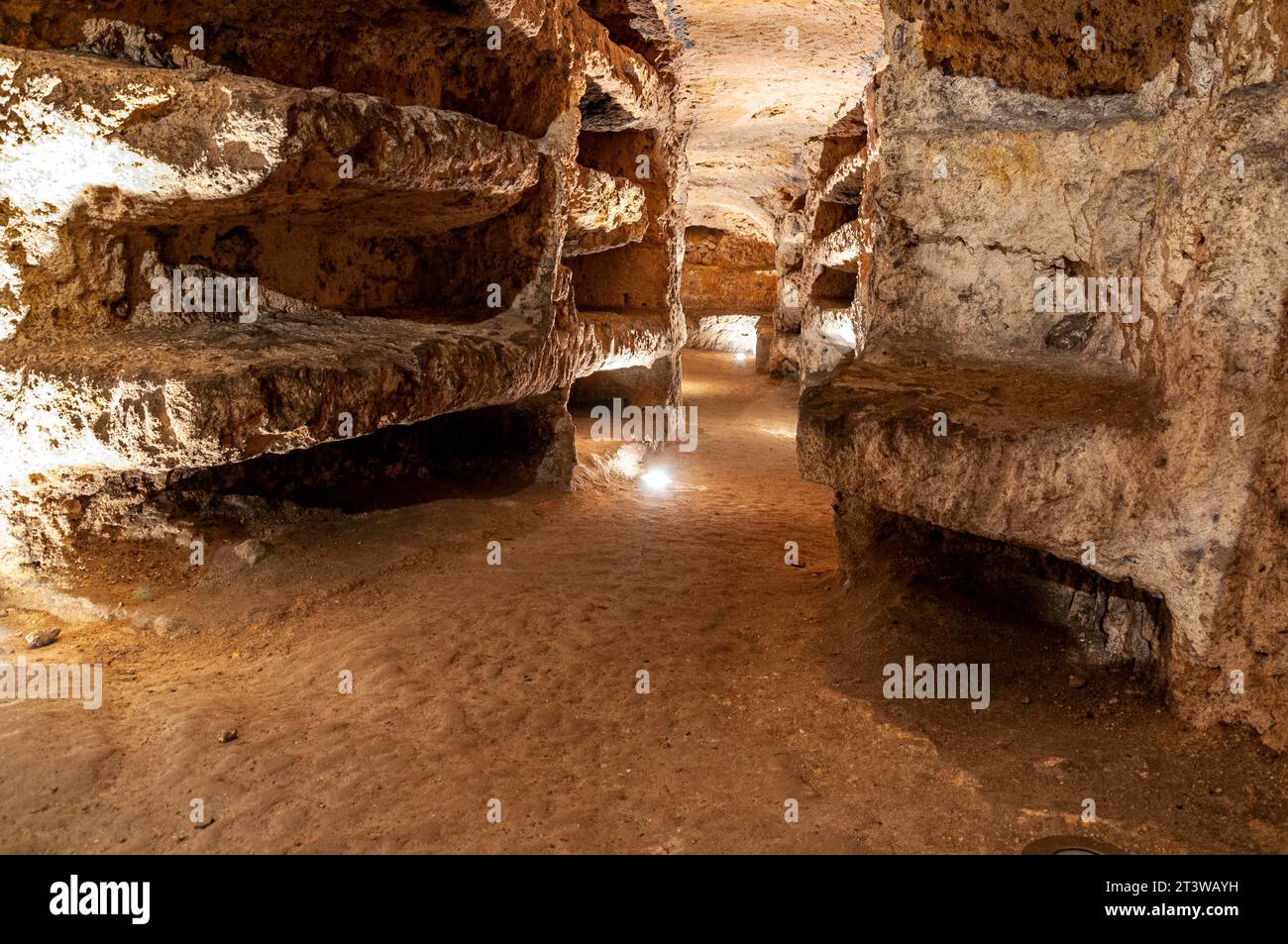 Corridor of a catacomb in Syracuse Stock Photo