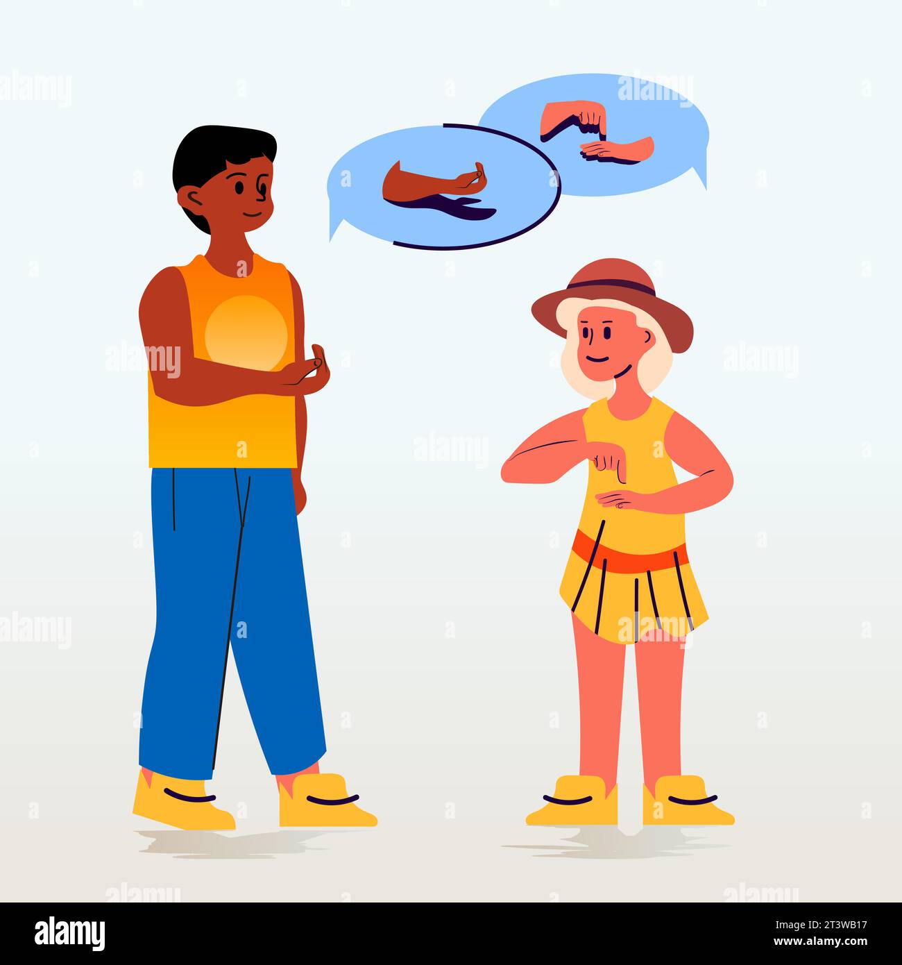 deaf mix race children talk to each other using sign gesture language