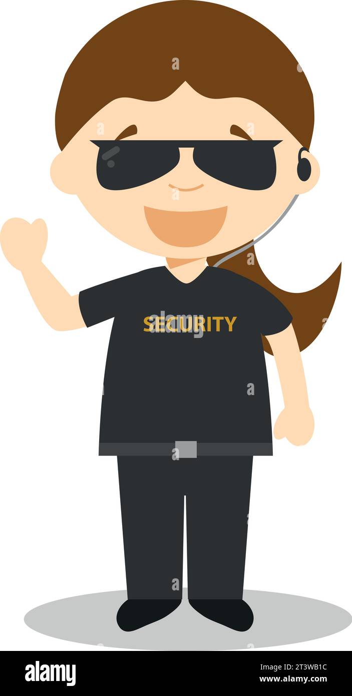 Cute cartoon vector illustration of a security guard. Women Professions