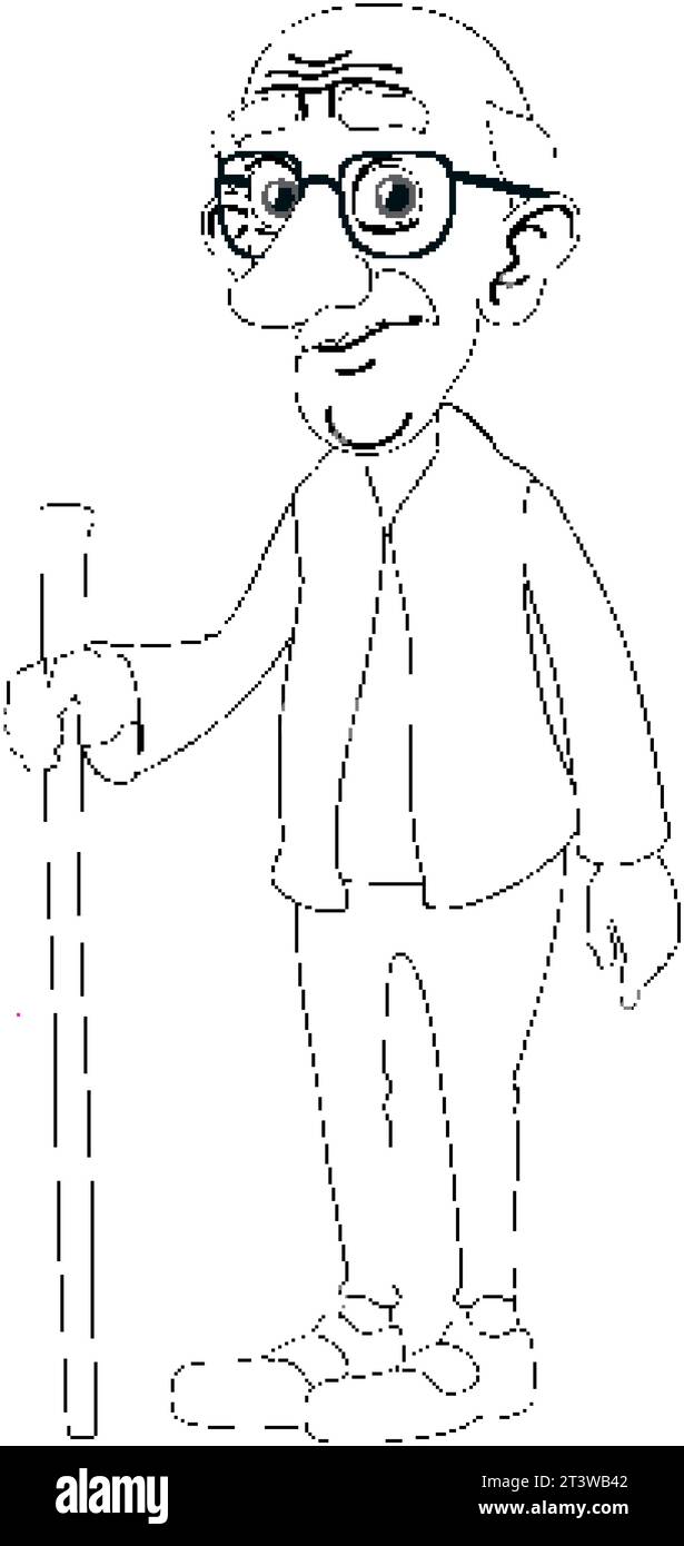 Vector illustration of an old man walking with a walking stick Stock ...