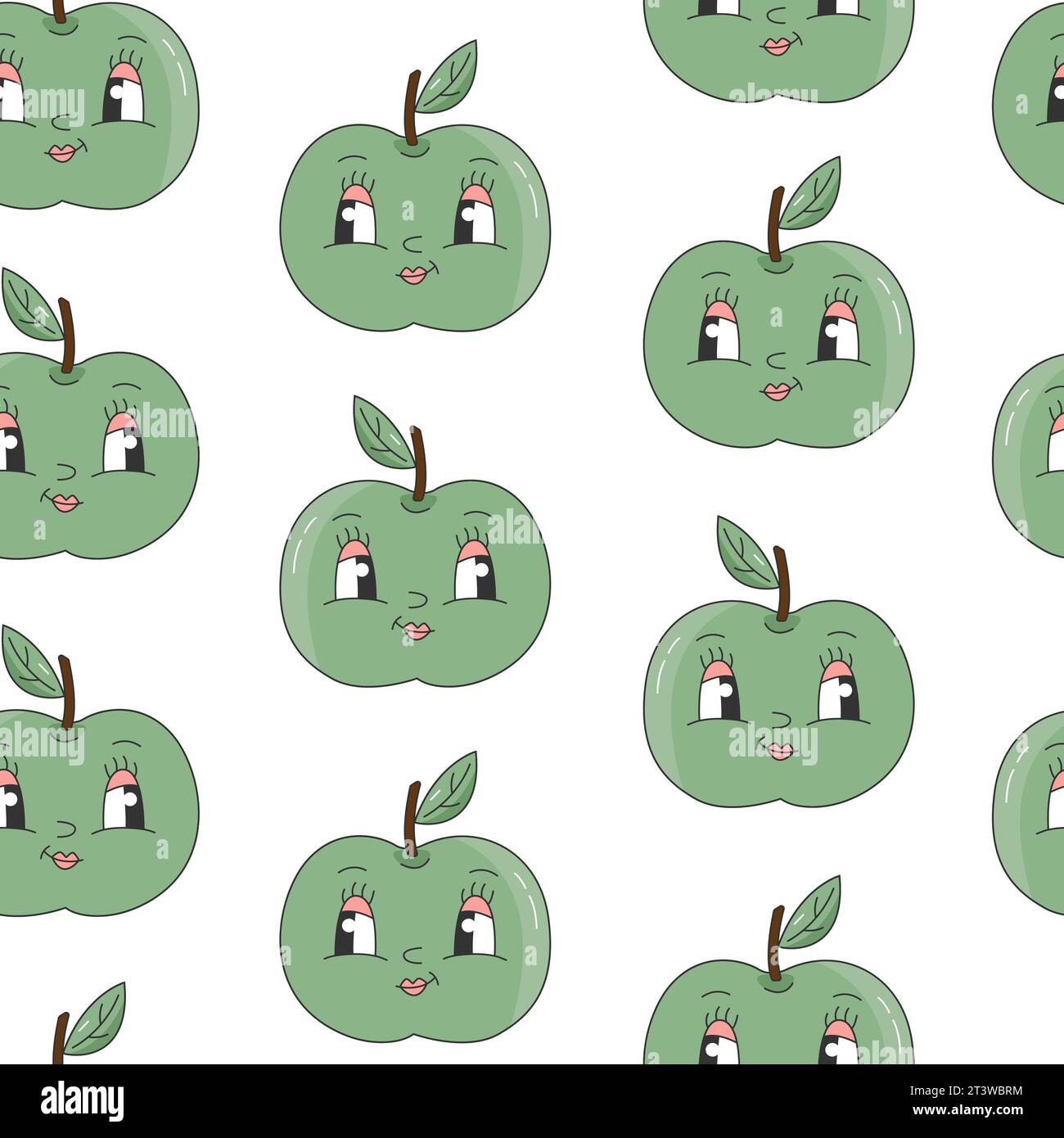 90s Fruit Funny Retro Groovy Pattern with Cartoon Hippie Character ...