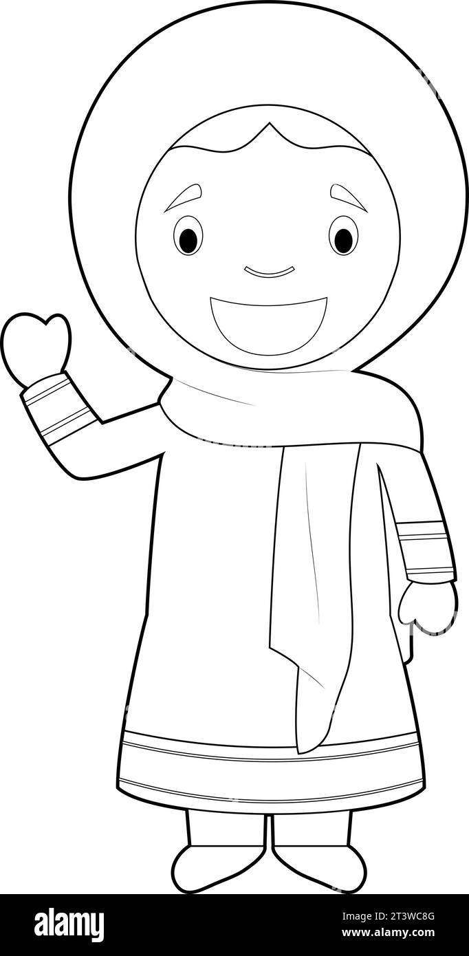 Easy coloring cartoon character from Afghanistan dressed in the traditional way Vector Illustration. Stock Vector