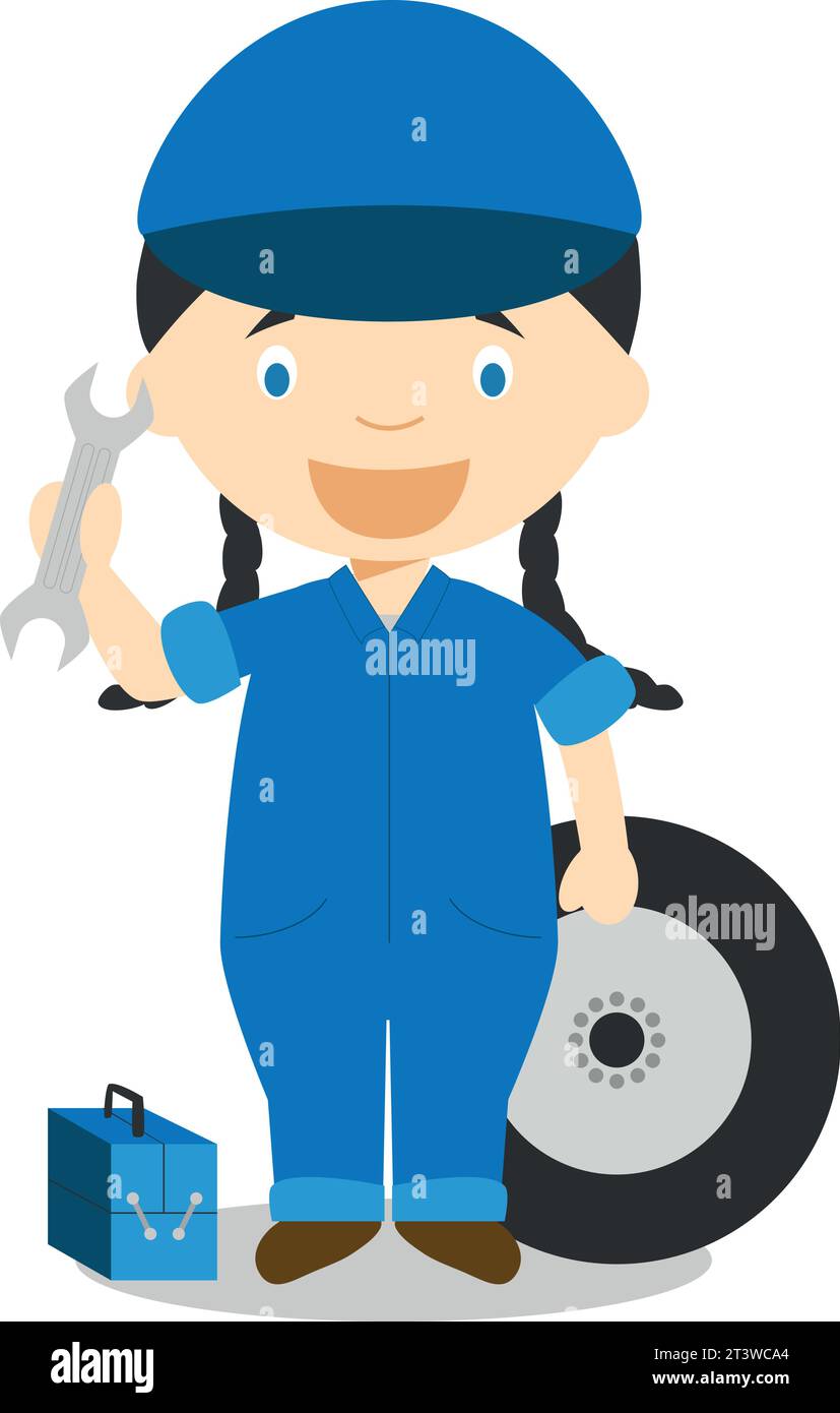 Cute cartoon vector illustration of a mechanic. Women Professions Series Stock Vector