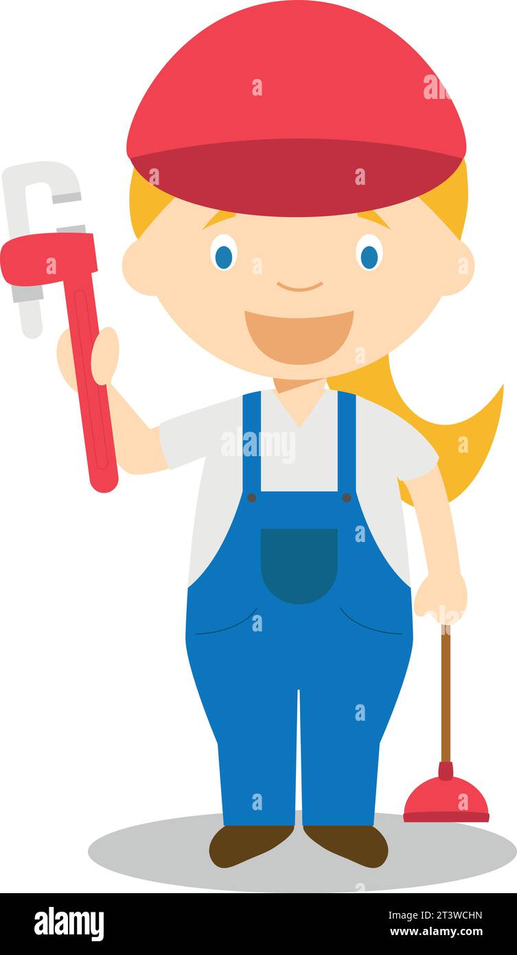 Cute cartoon vector illustration of a plumber. Women Professions Series Stock Vector