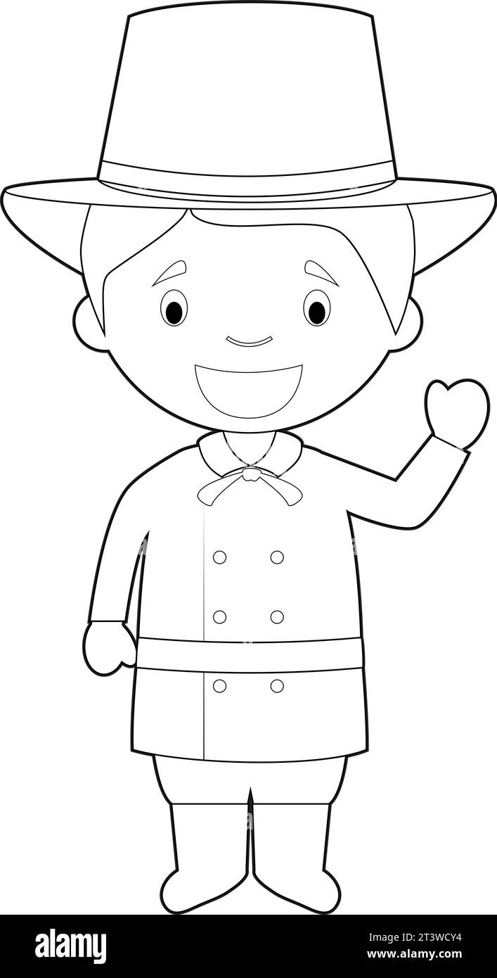 Easy coloring cartoon character from Latvia dressed in the traditional way Vector Illustration. Stock Vector