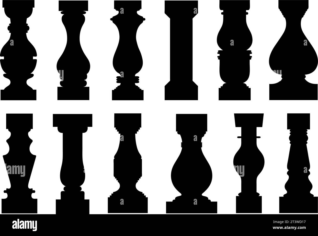 Collection of different balusters isolated on white Stock Vector