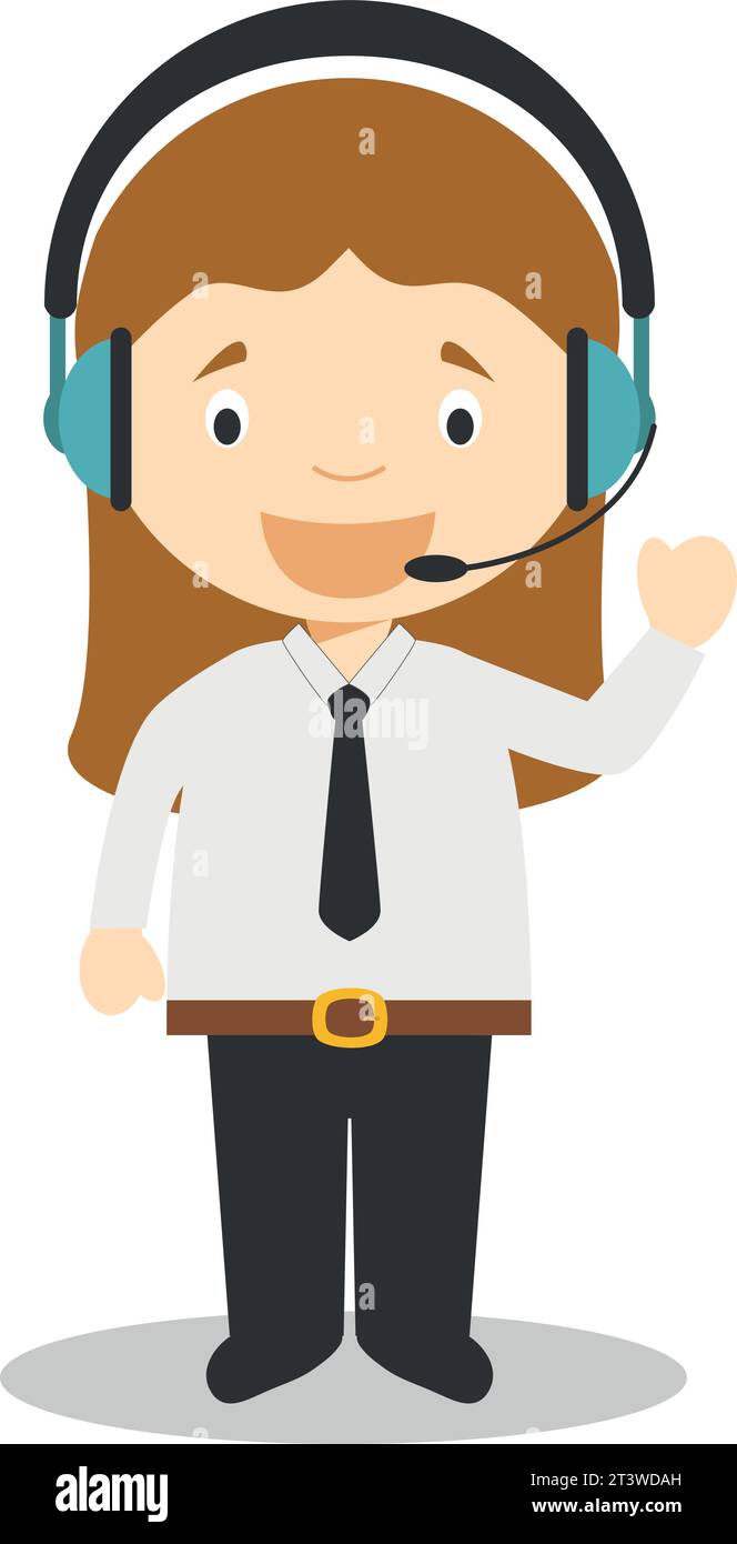Cute cartoon vector illustration of a telemarketing phone operator. Women Professions Series Stock Vector