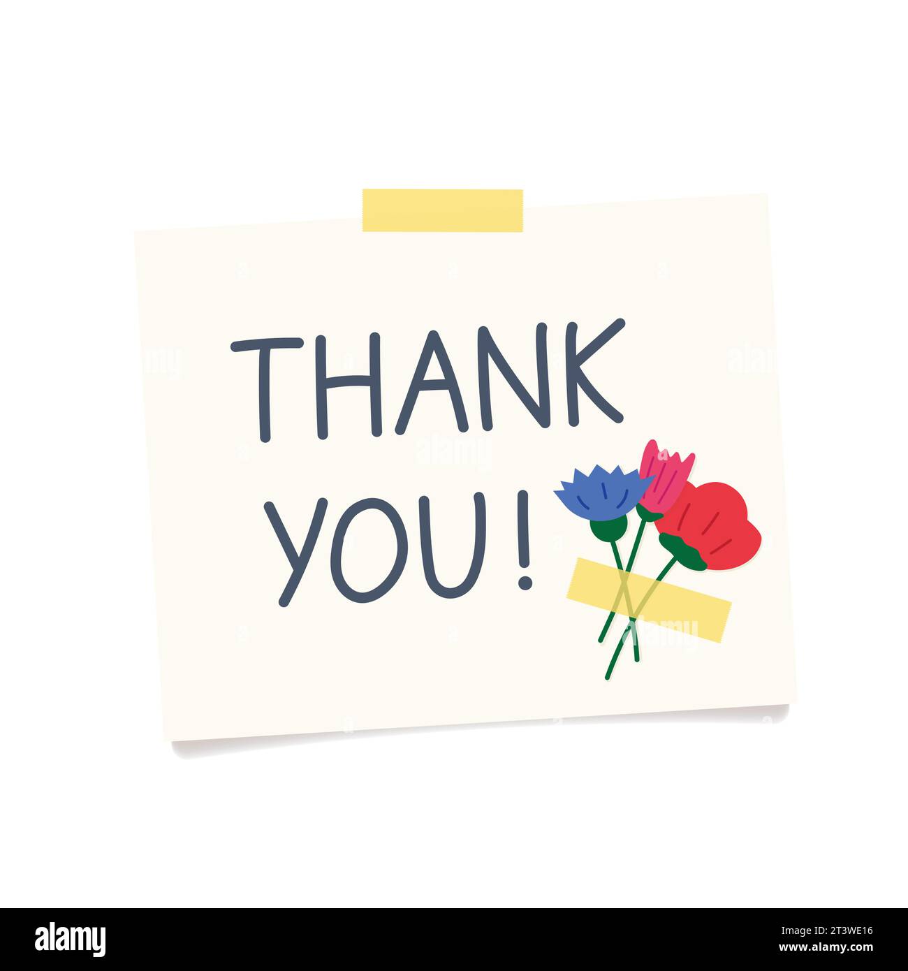 note with thank you message and pinned field flowers -vector ...