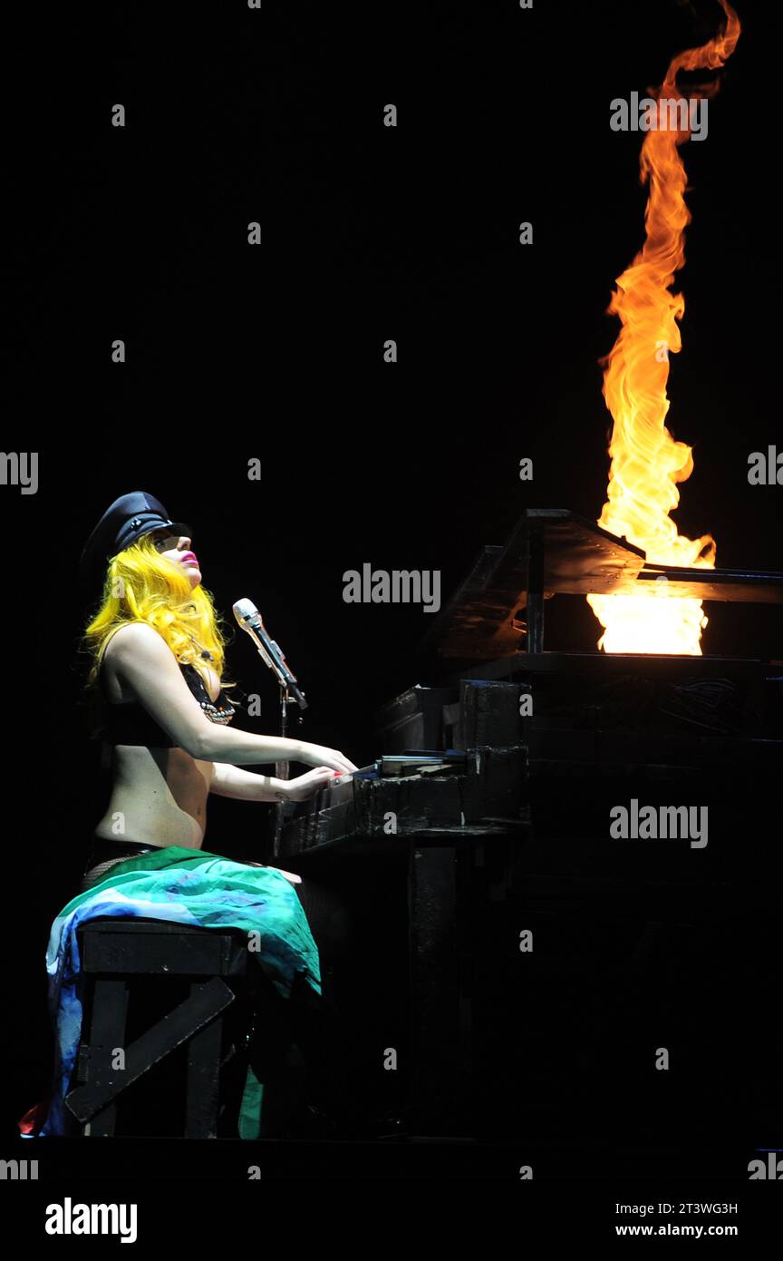 Turin Italy 2010-11-09 : Live concert of the american singer-songwriter Lady Gaga at the Palaolimpico , The Monster Ball Tour Stock Photo
