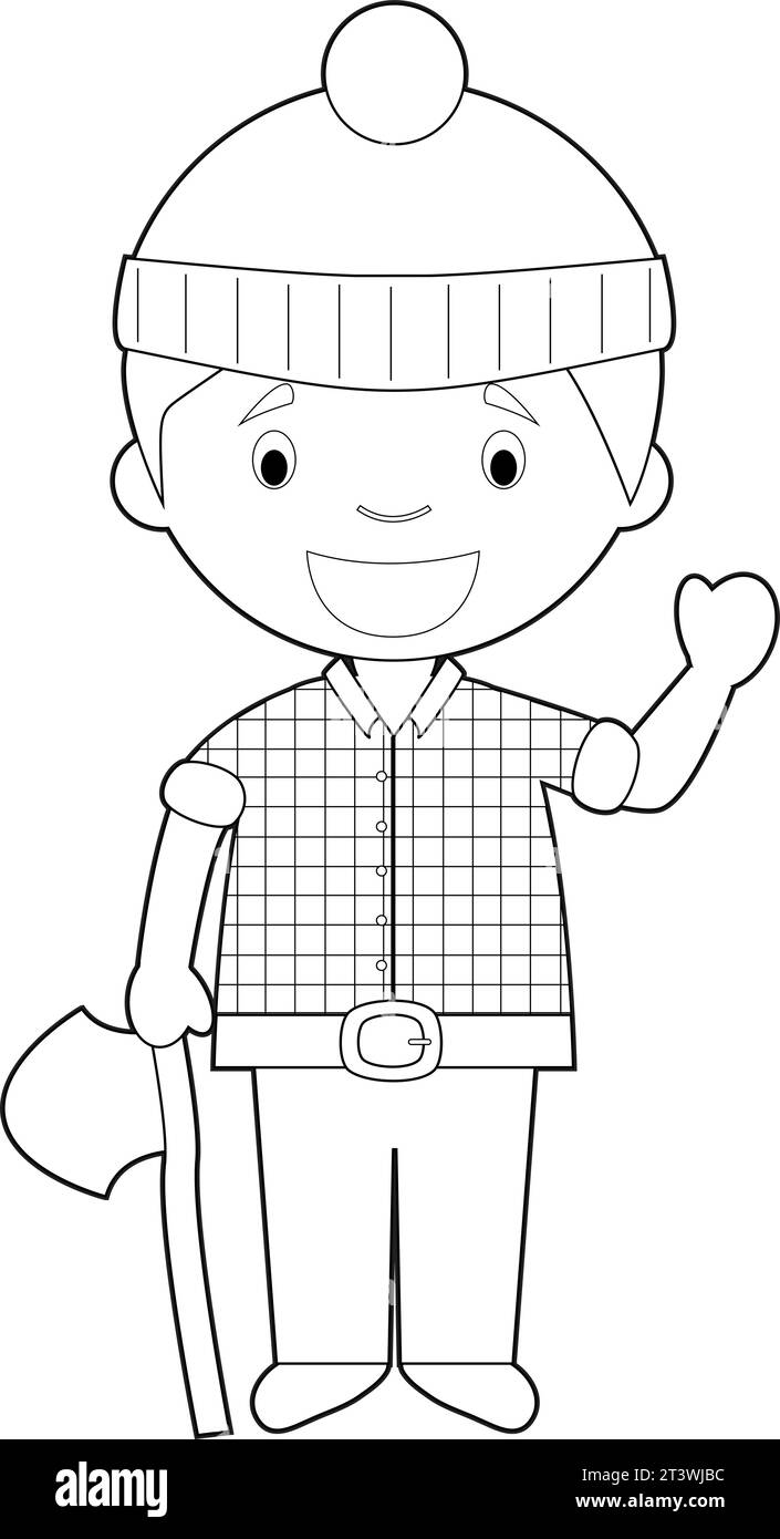 Easy coloring cartoon character from Canada dressed as a lumberjack or a woodcutter. Vector Illustration. Stock Vector