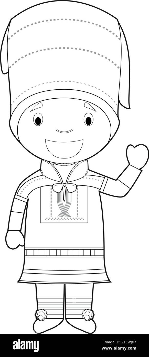 Easy Coloring Cartoon Character From Lapland Dressed In The Traditional Way Vector Illustration 2650