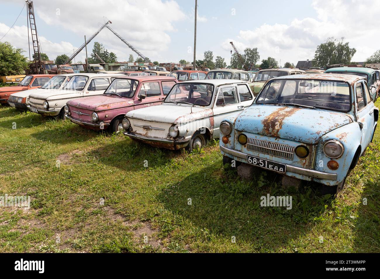 Museum of old russian vehicles, Open field exhibition of classic cars, mostly Soviet-era automobiles from USSR, Estonia, Hungary, Järva-Jaani, Estonia Stock Photo