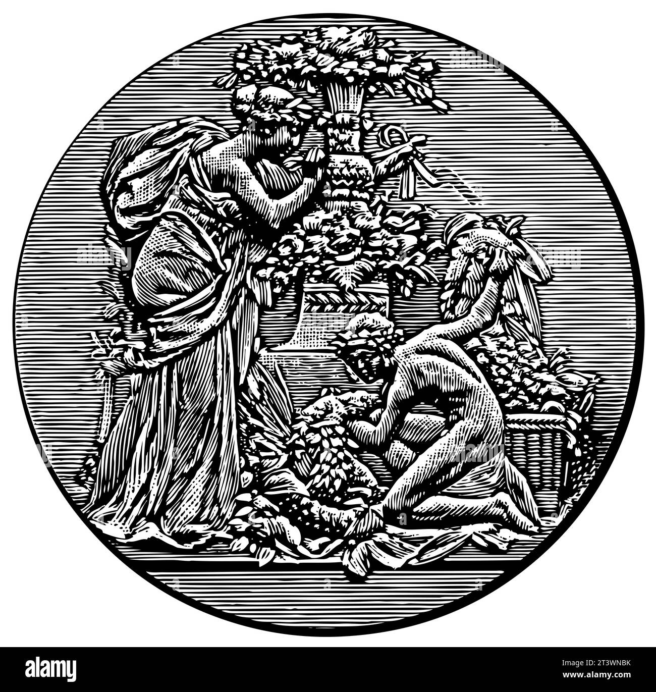 Medallion antique hellenic roman goddess Stock Photo