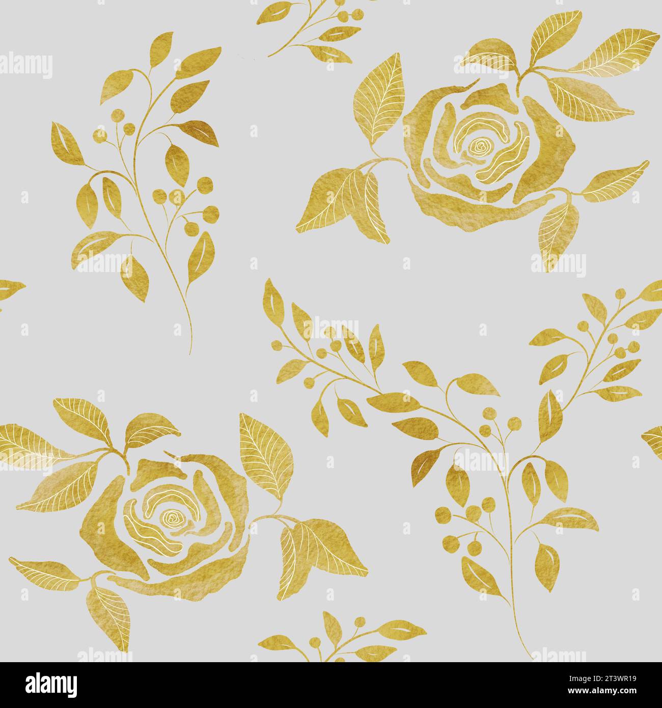 Watercolor seamless pattern with golden roses. Vintage golden roses ...