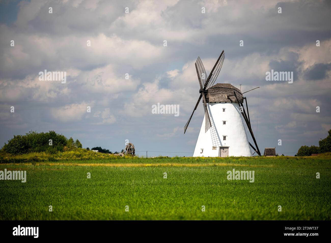 Picturesque Seidla windmill on a sunny summer day, traditional windmill in the countryside of Estonia Stock Photo