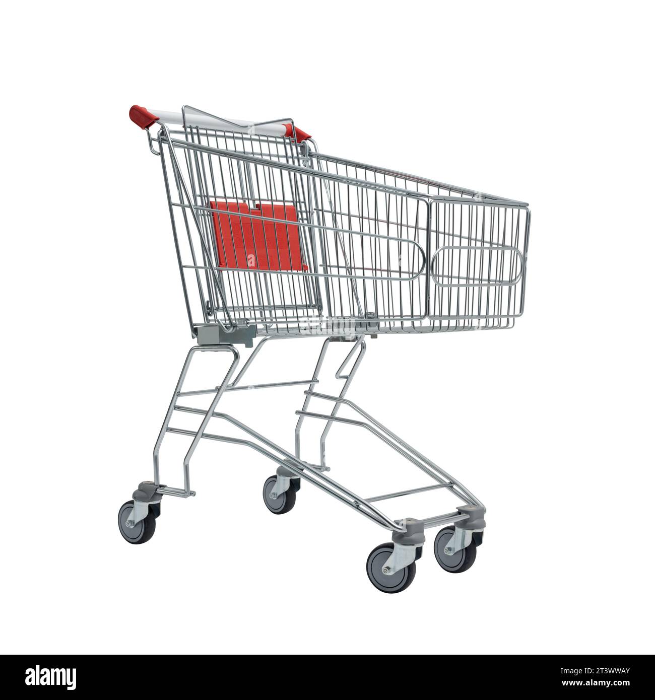 Empty small supermarket shopping cart grocery shopping and retail