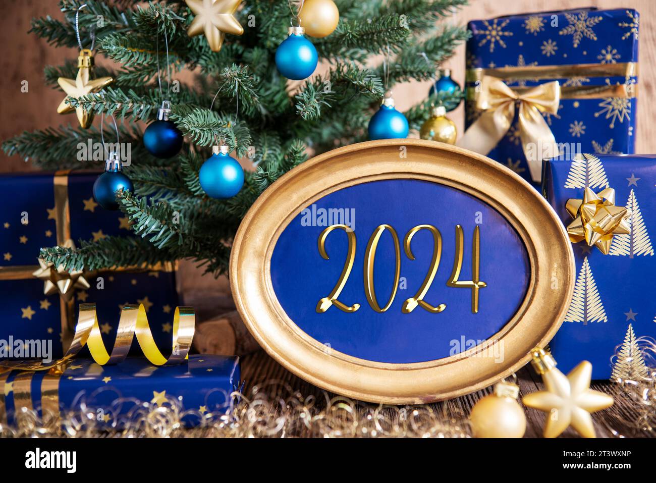Golden Frame With Text 2024, Christmas Background Stock Photo Alamy
